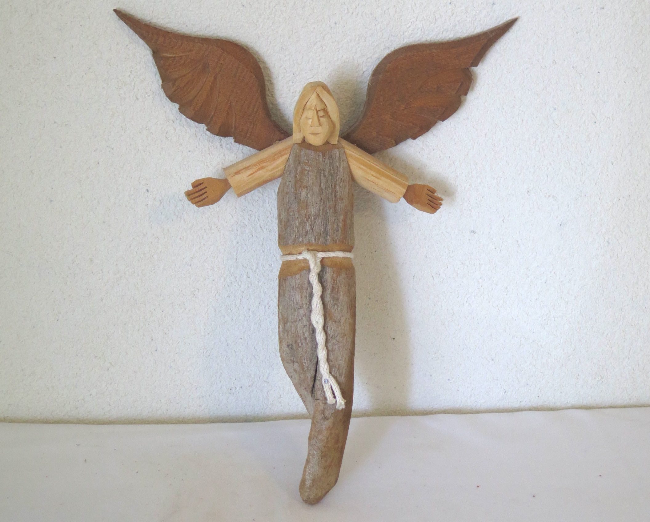 Mike Ortega Handmade Wooden Angel Santo Wall Hanging