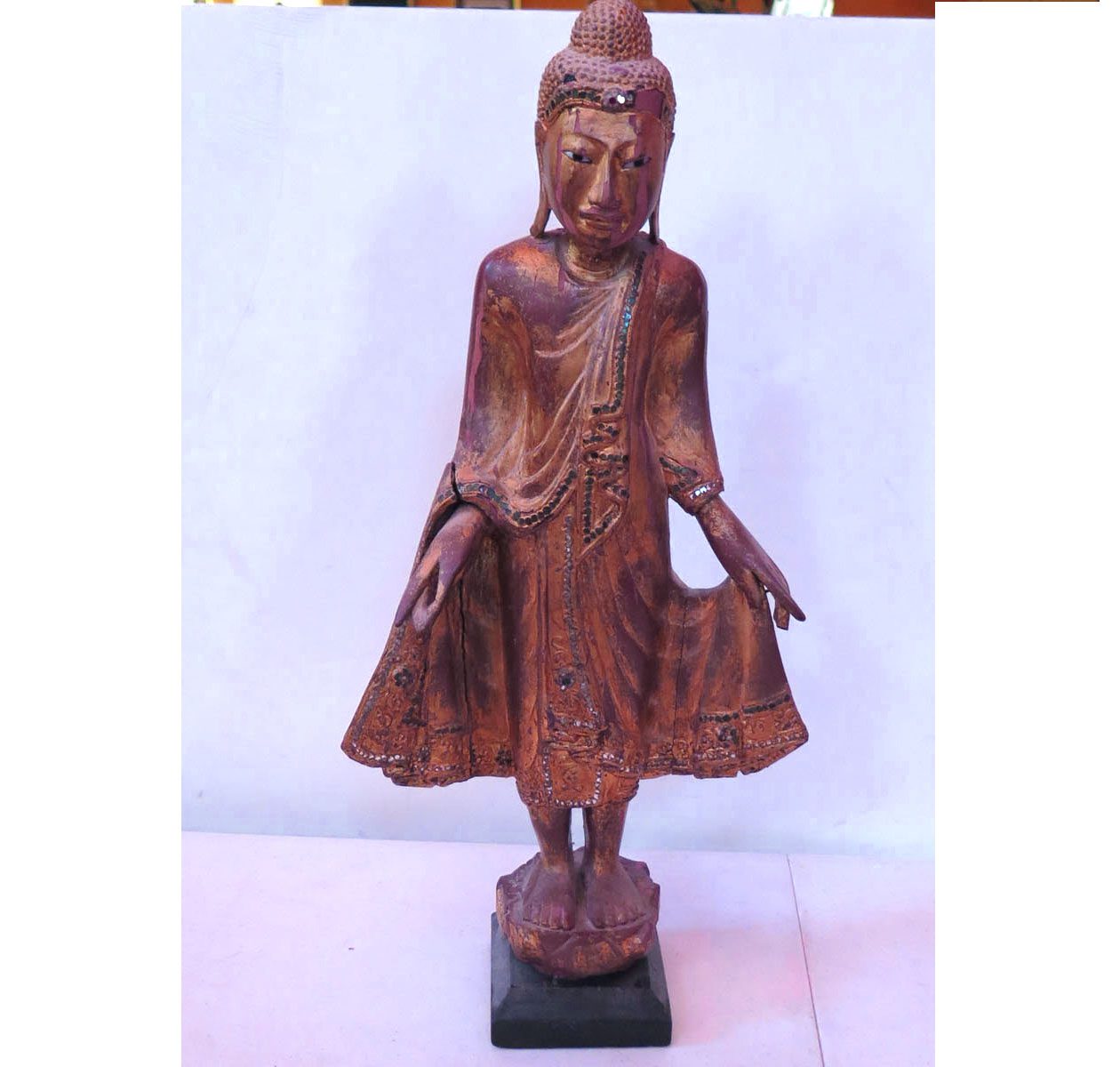 Burmese Mandalay Polychrome Standing Buddha