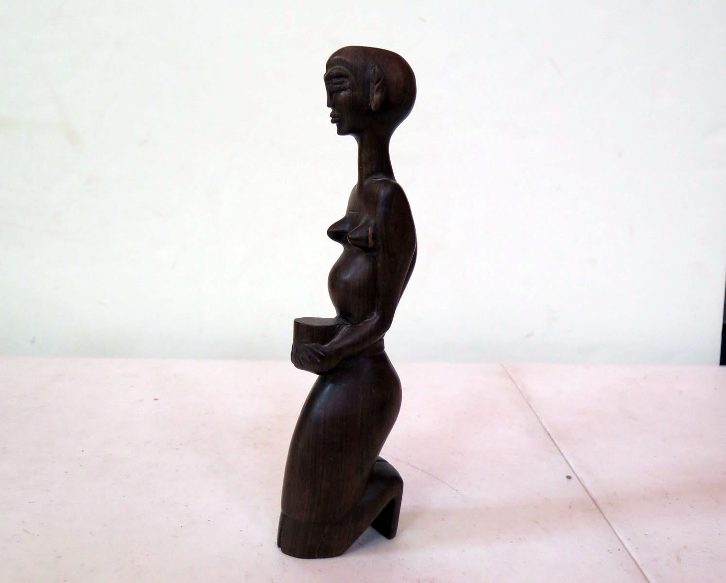 Vintage African Kneeling Carved Mahogany Fertility Figurine