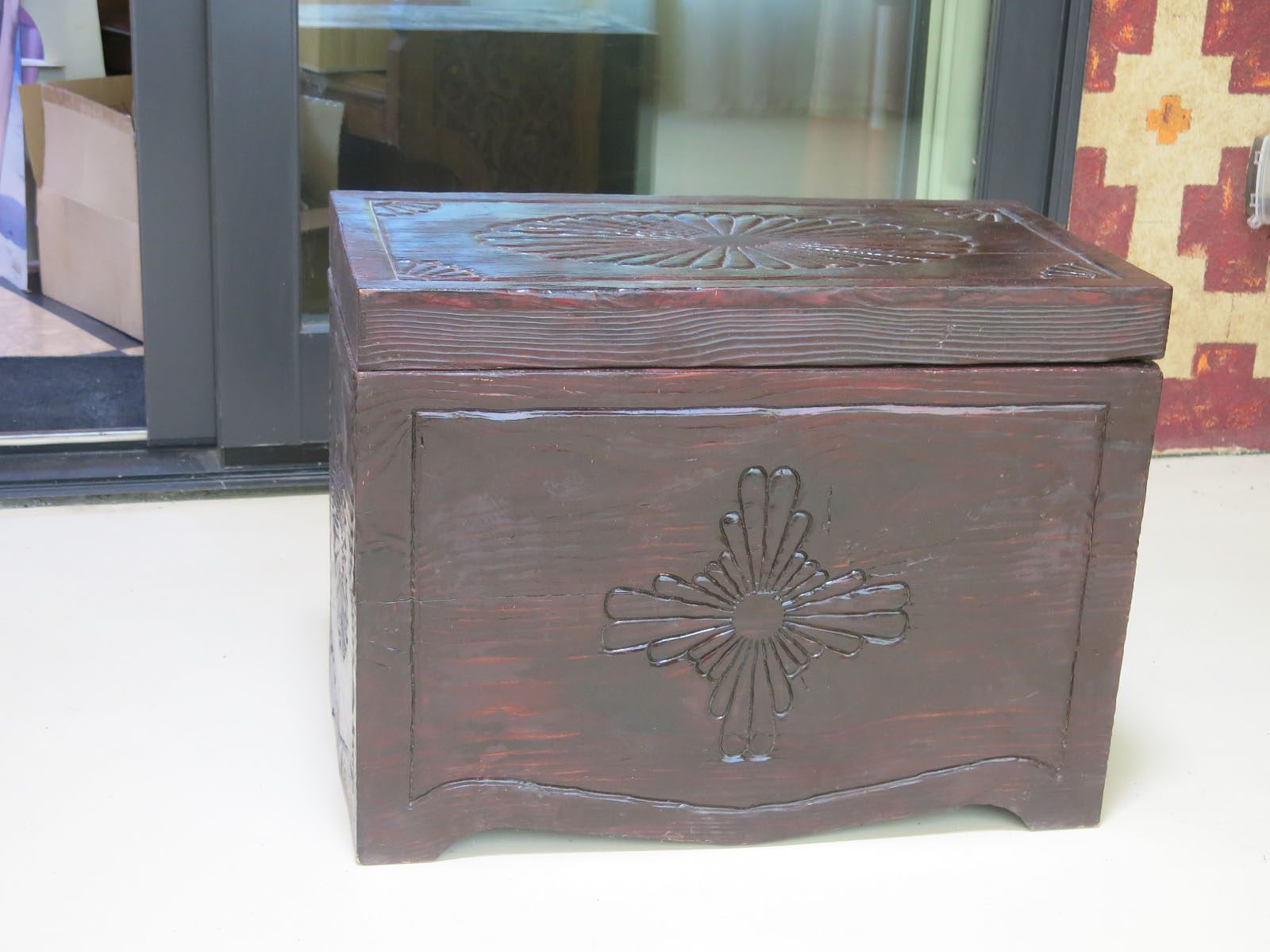 New Mexican Carved Pine Blanket Chest