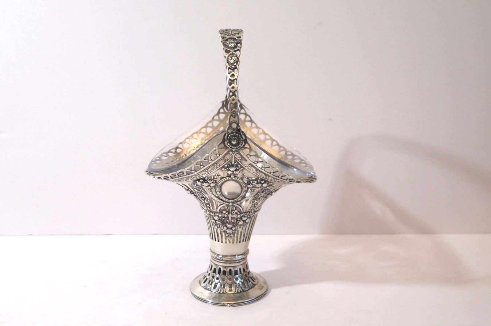 Reticulated Hanau German Silver Basket with Handle