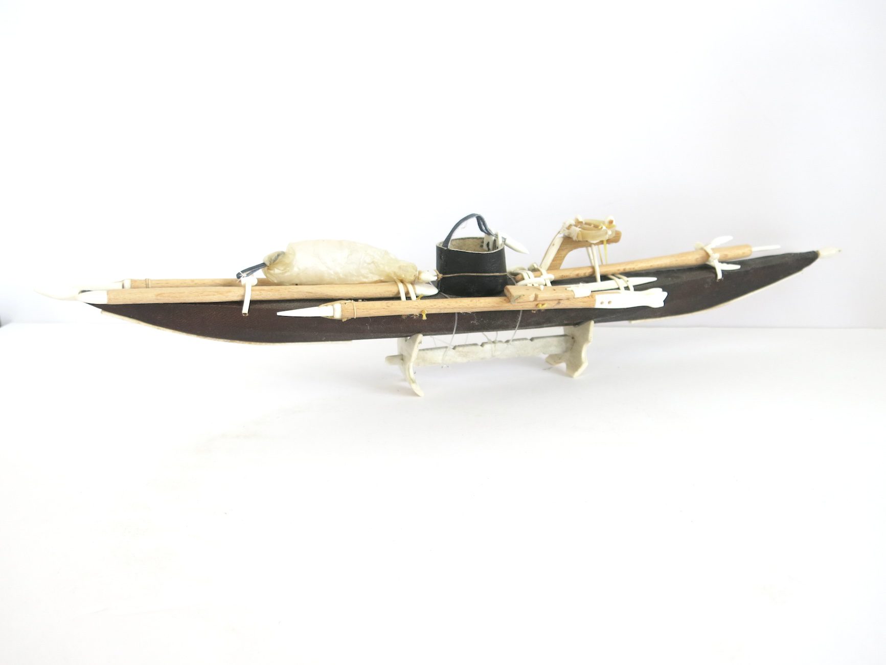 Vintage Alaska Folk Art Baidarka Canoe Model