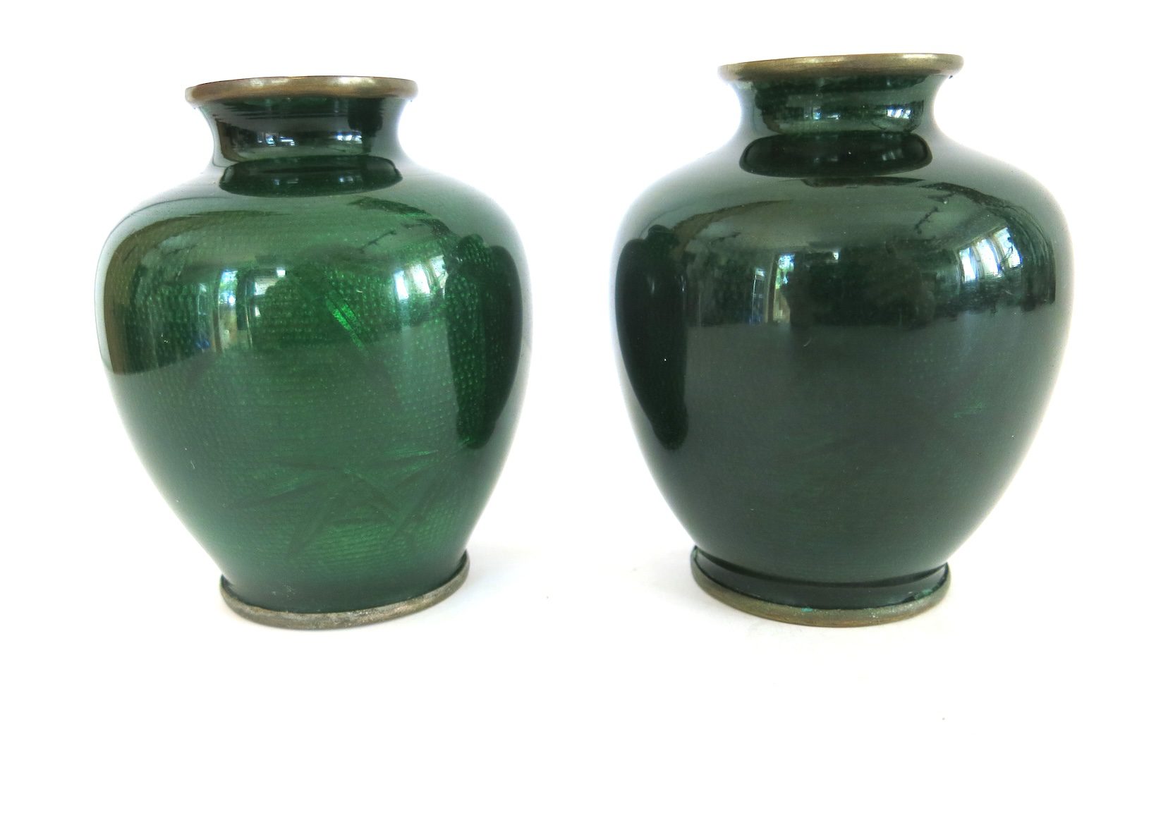 Vintage Ando Ginbari Japanese Cloisonne/Enamel Glass Bamboo Vase Pair