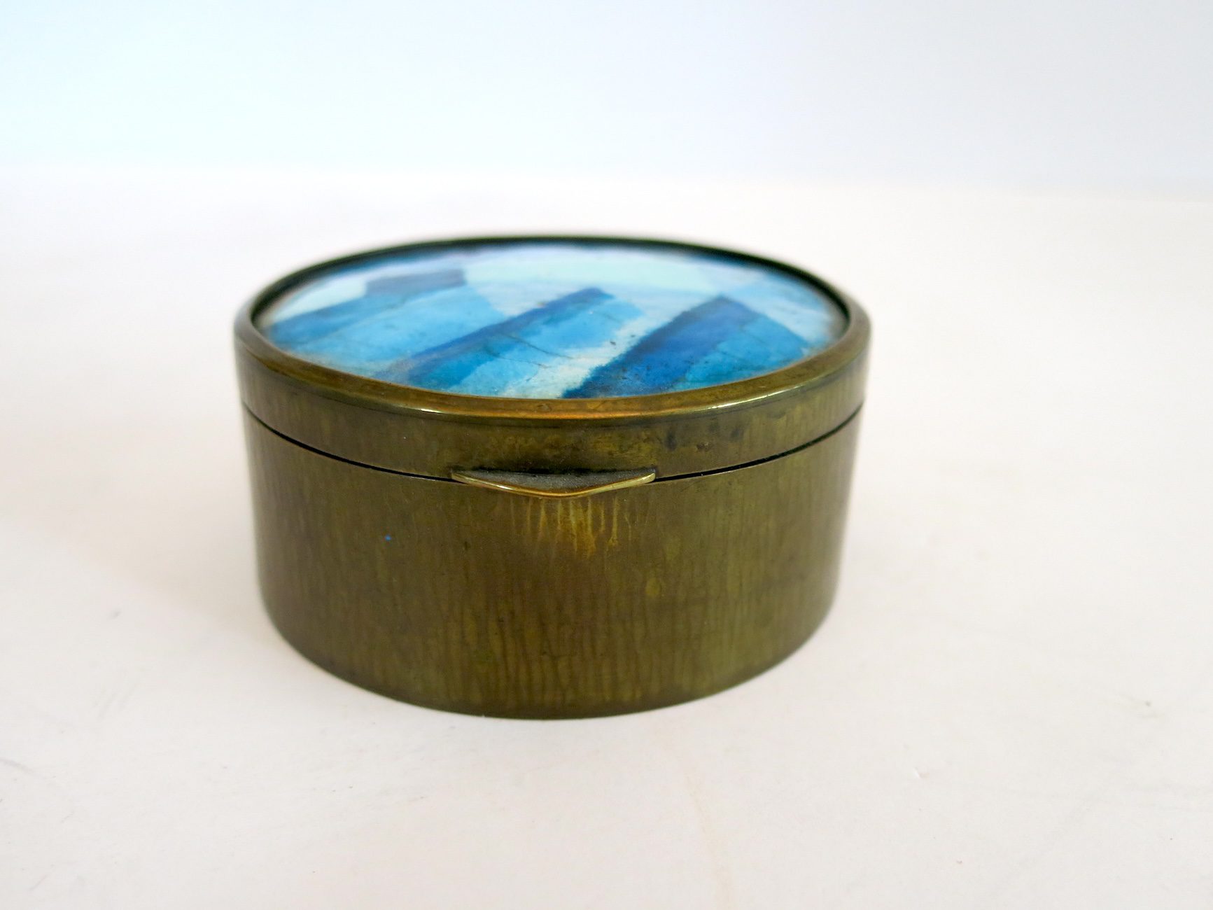 Round Brass Trinket Box with Abstract Glass Hinged Lid