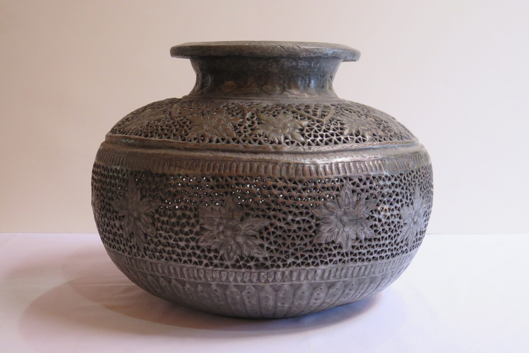 Hand Engraved and Pierced Pakistani Brass Vessel