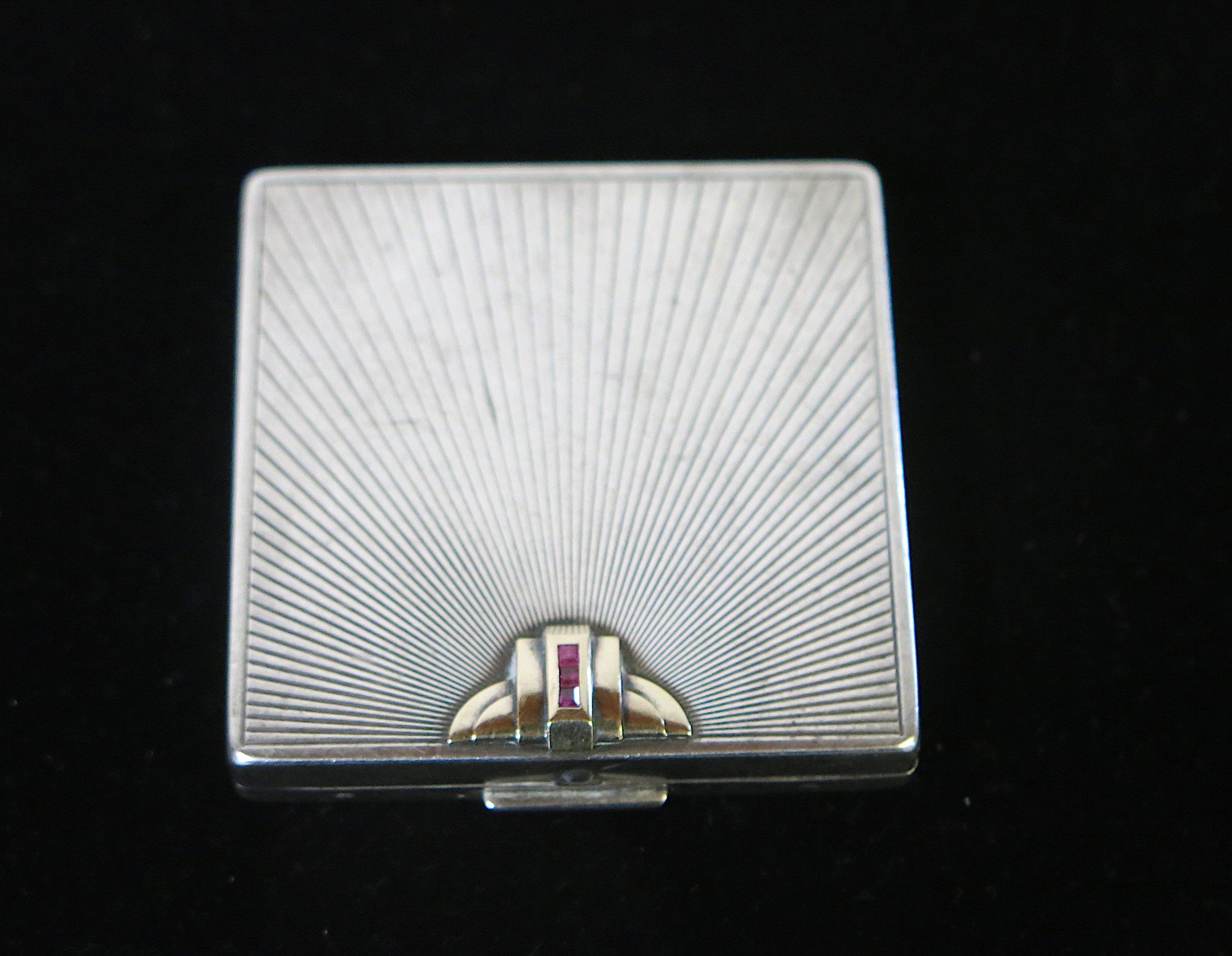 Tiffany & Co. Art Deco Sterling Silver with Rubies Compact Box