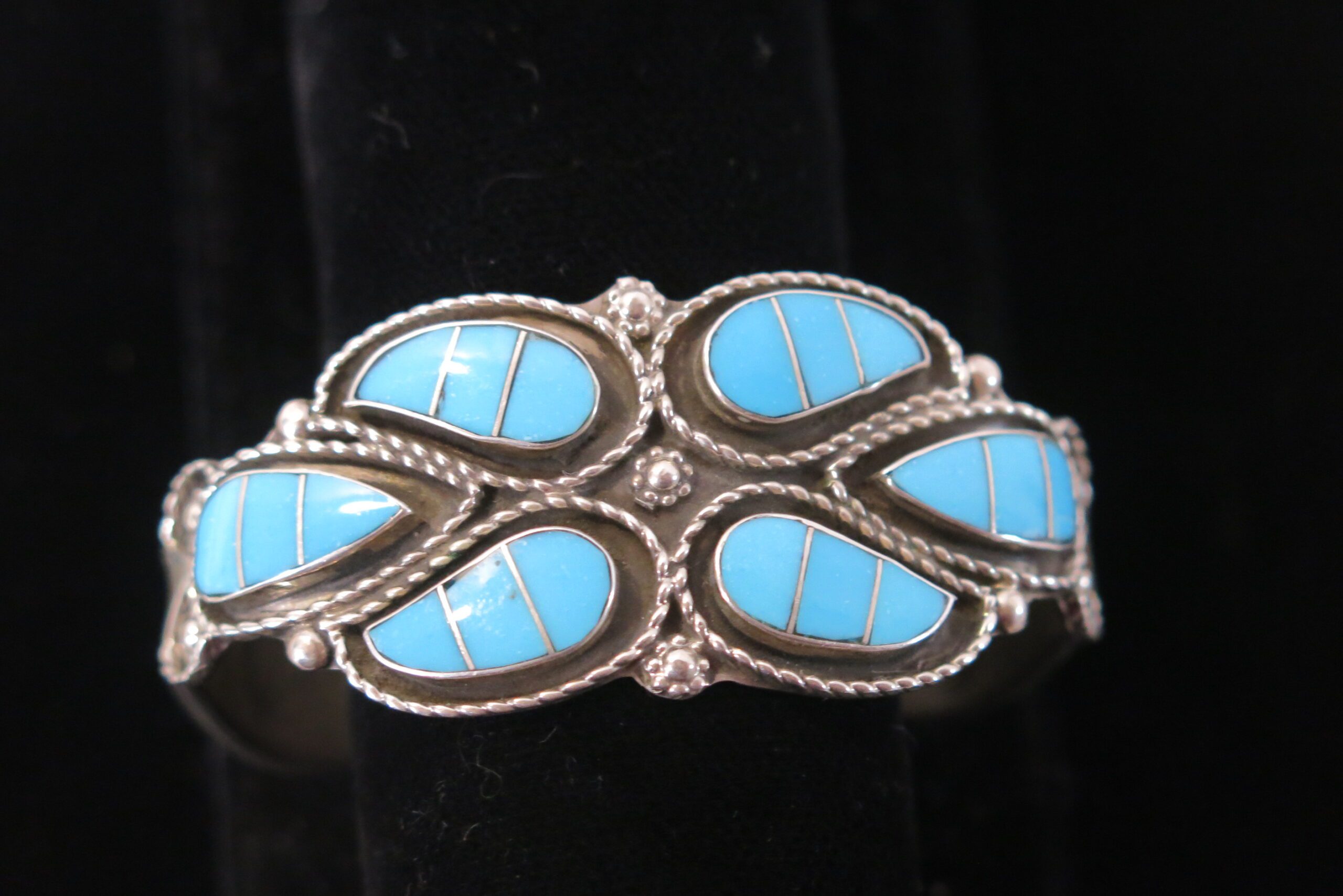 Susie Lowsayatee Zuni Turquoise Channel Inlay Silver Cuff Bracelet