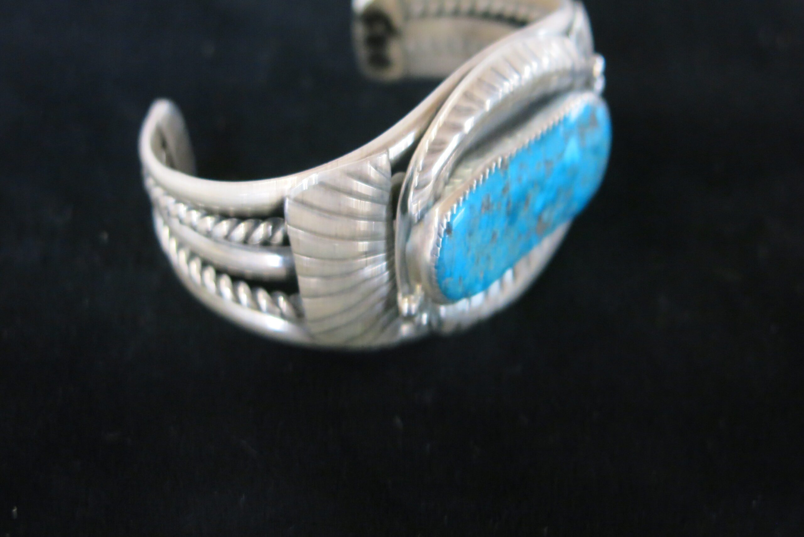 Vintage A. Benally Morenci Turquoise and Silver Cuff Bracelet - Image 4