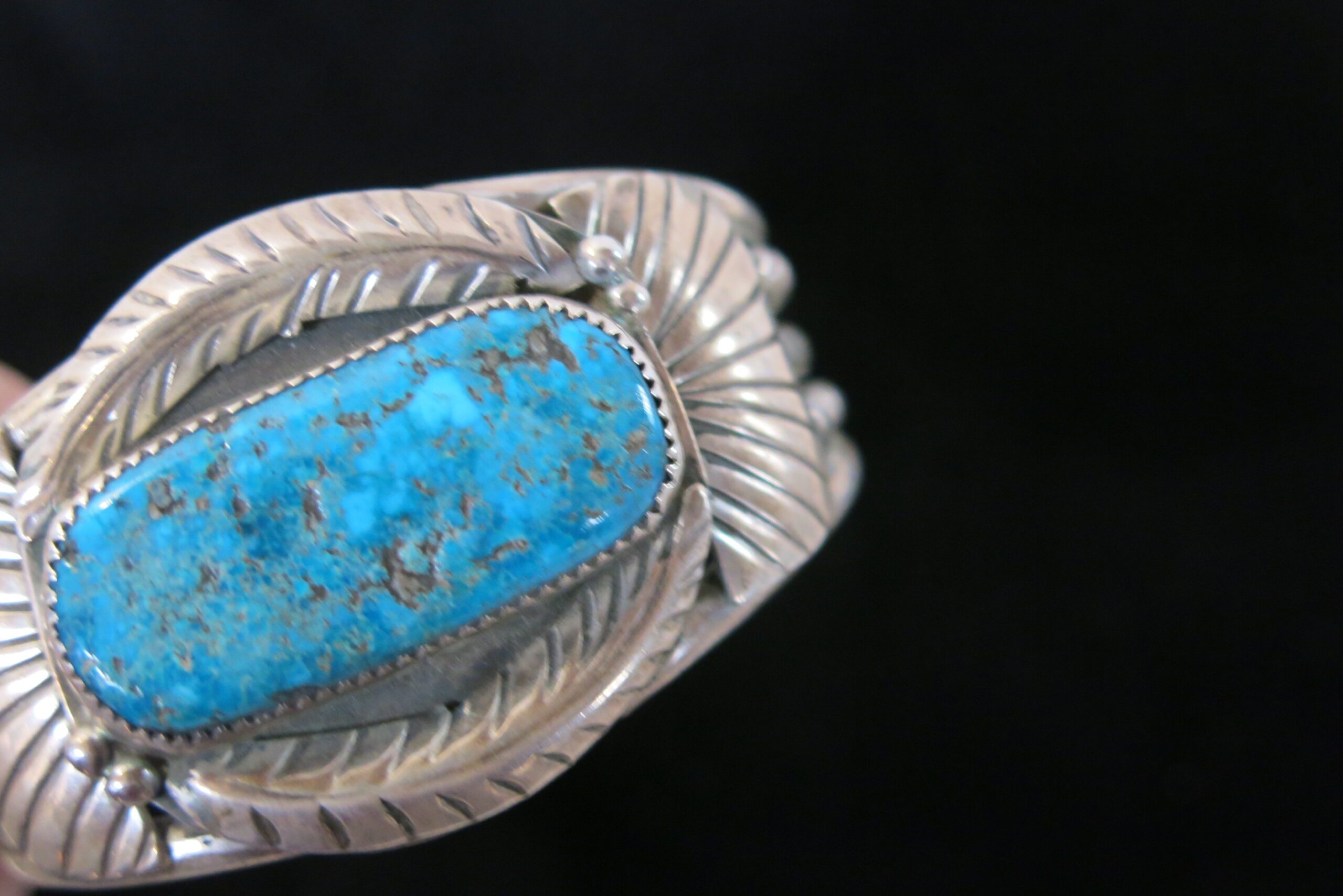 Vintage A. Benally Morenci Turquoise and Silver Cuff Bracelet - Image 7