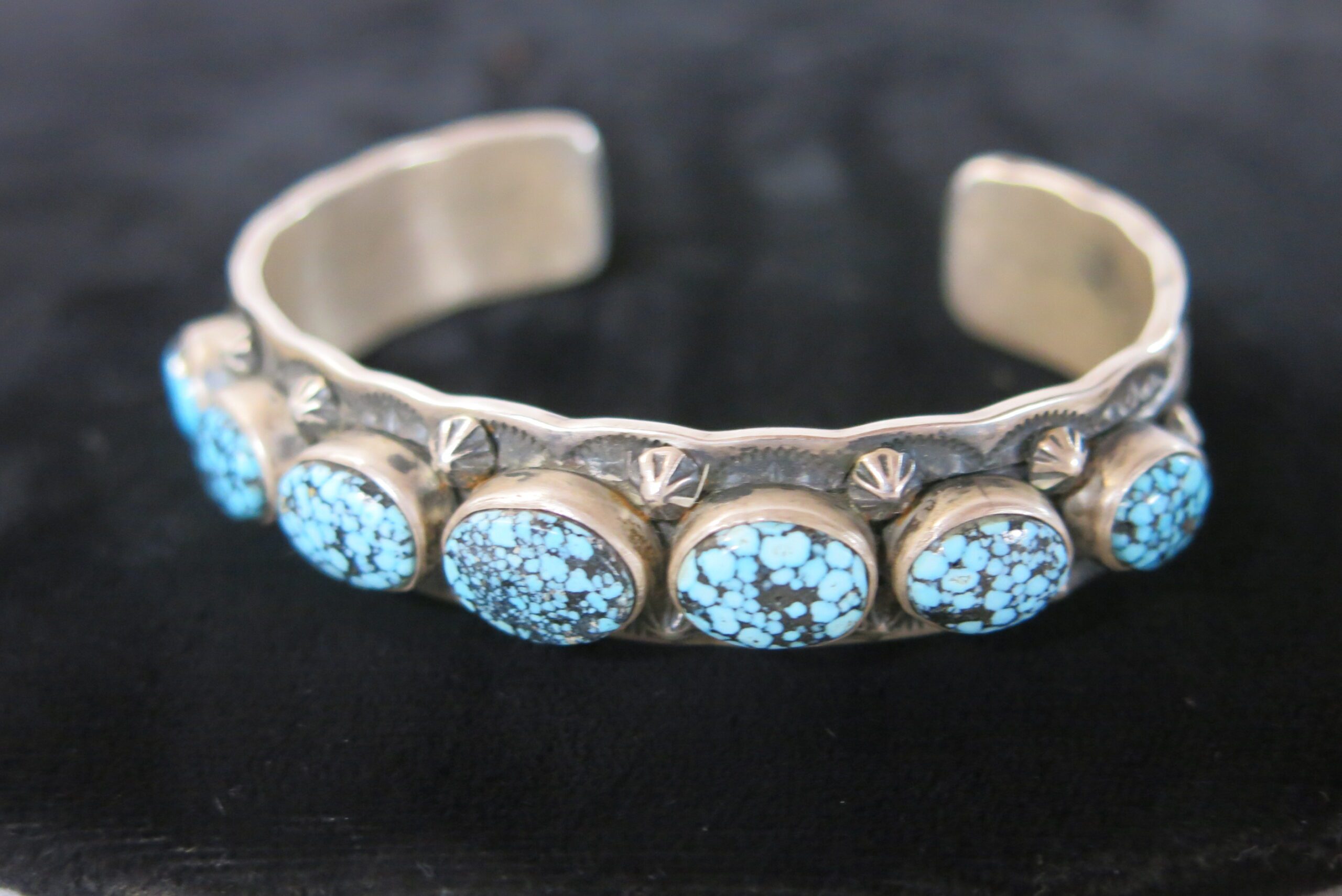 Vintage June Defauto Spiderweb Lone Mountain Turquoise and Silver Cuff Bracelet