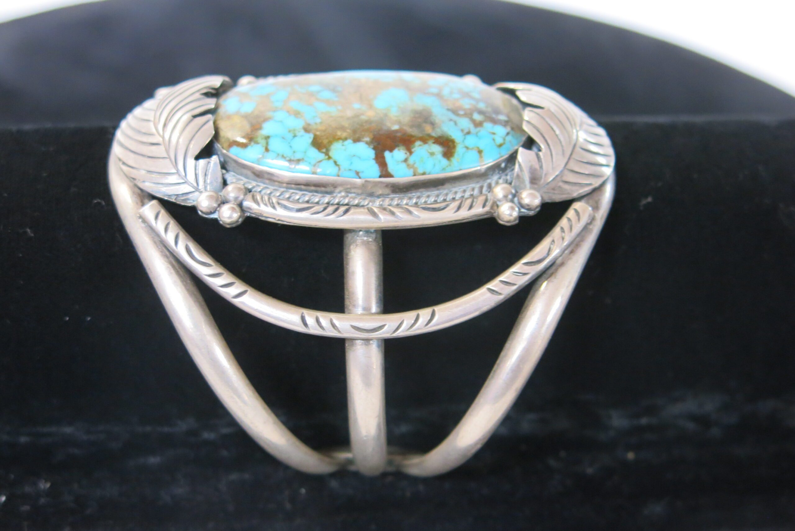 Vintage Navajo Sterling Silver and Royston Turquoise Cuff Bracelet - Image 4