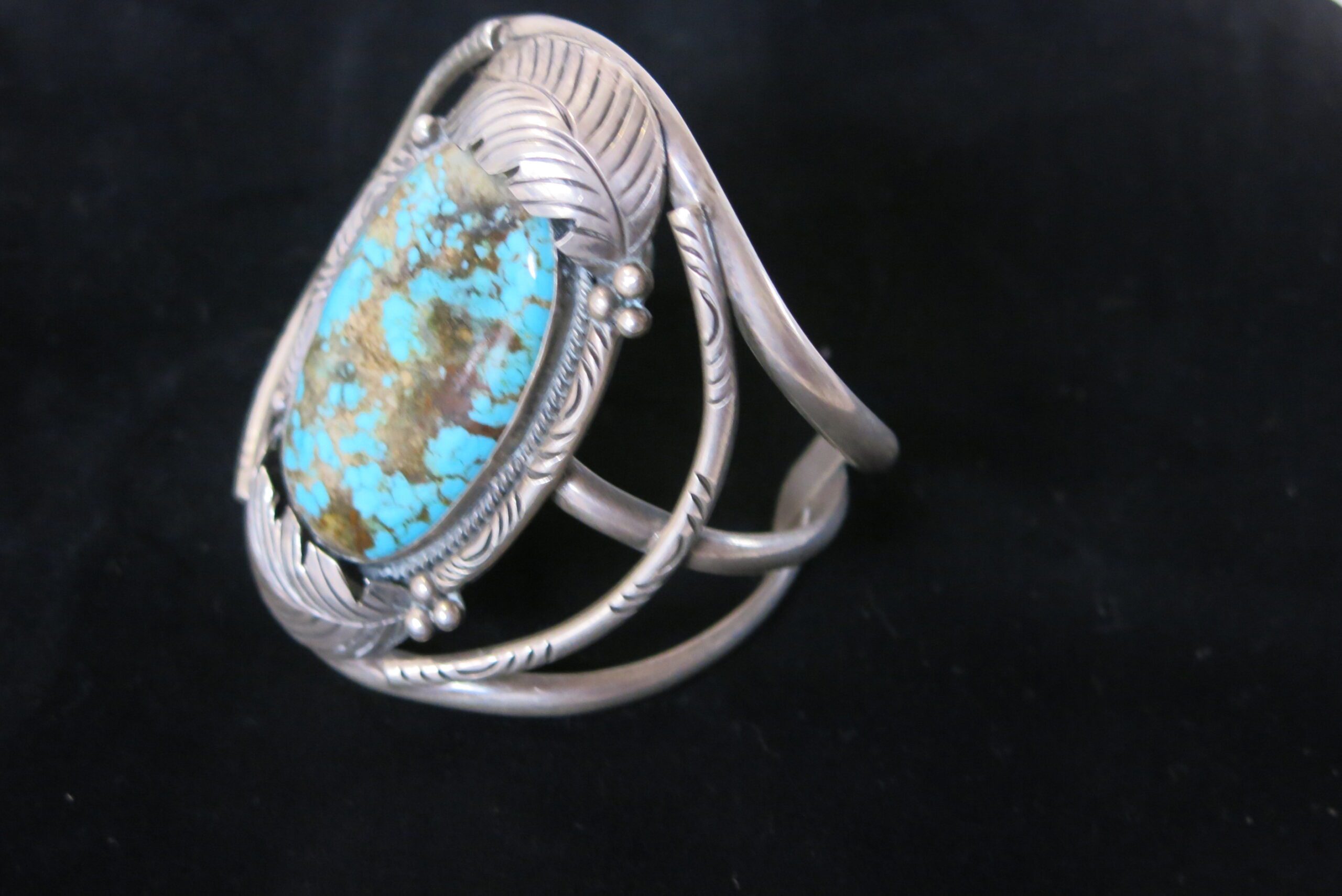 Vintage Navajo Sterling Silver and Royston Turquoise Cuff Bracelet - Image 7