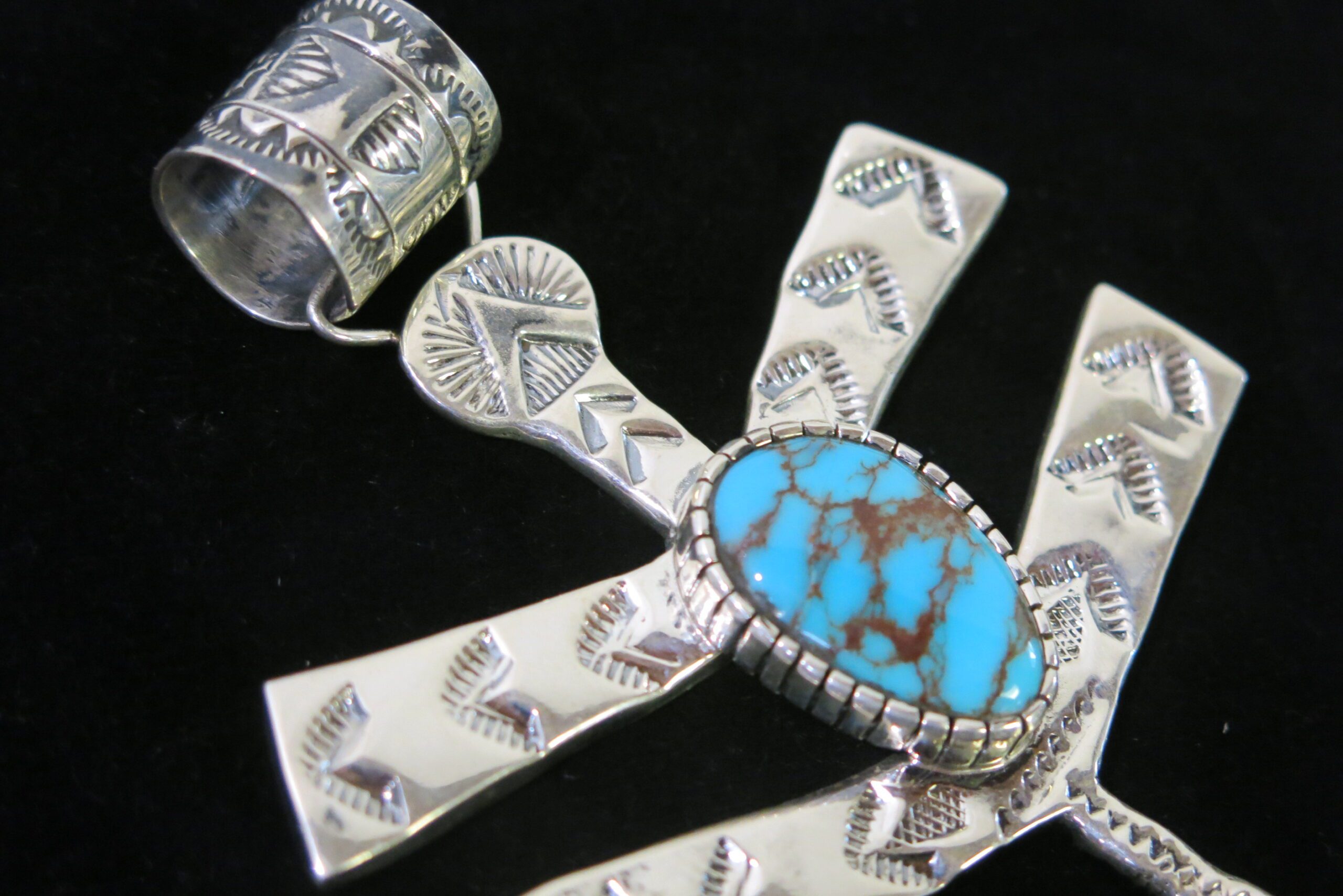 Billy Jaramillo Sterling Silver and Turquoise Cabochon Dragonfly Pendant - Image 5