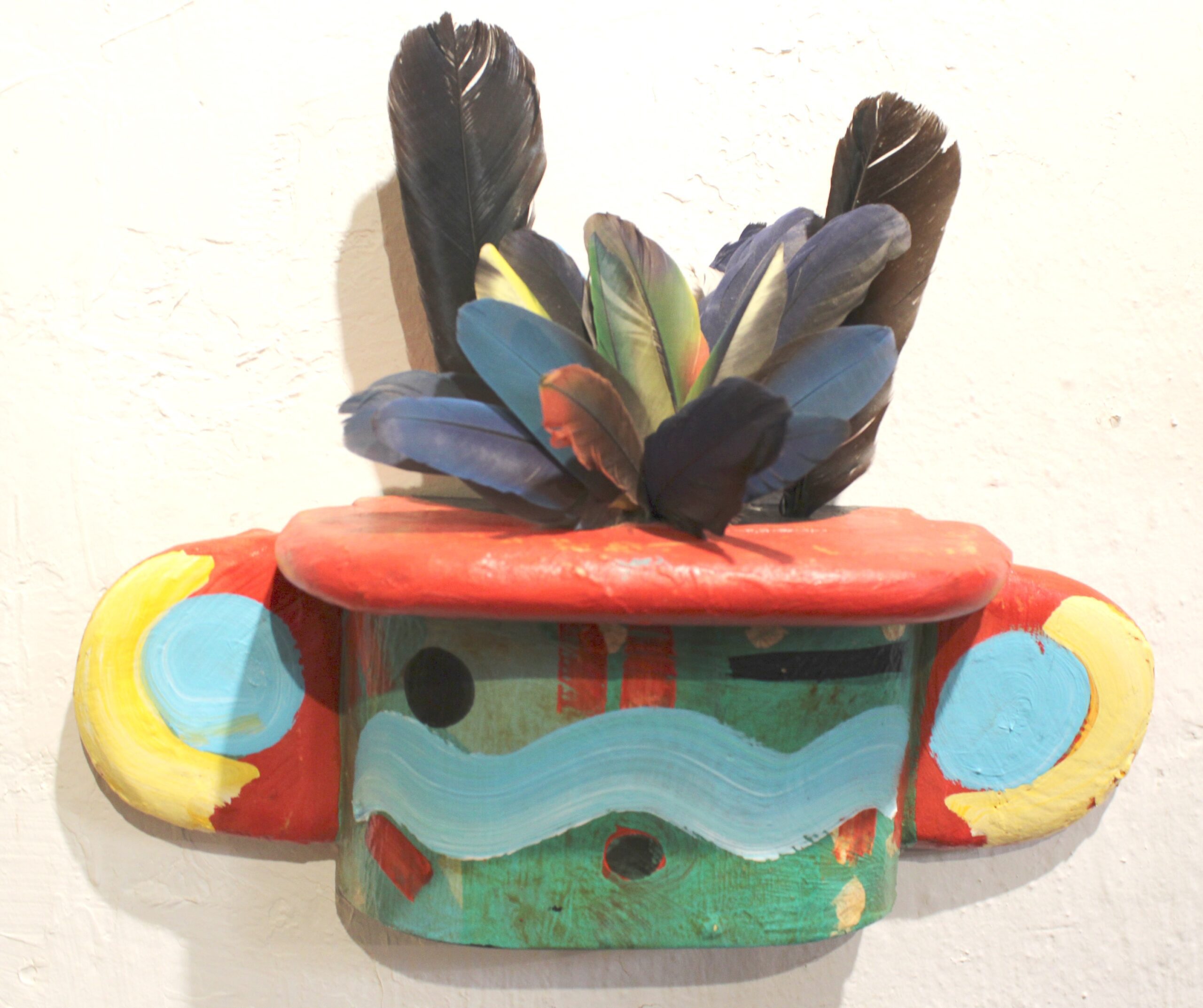 Gregory Lomayesva Red/Green/Blue Hopi Folk Art Kachina Mask