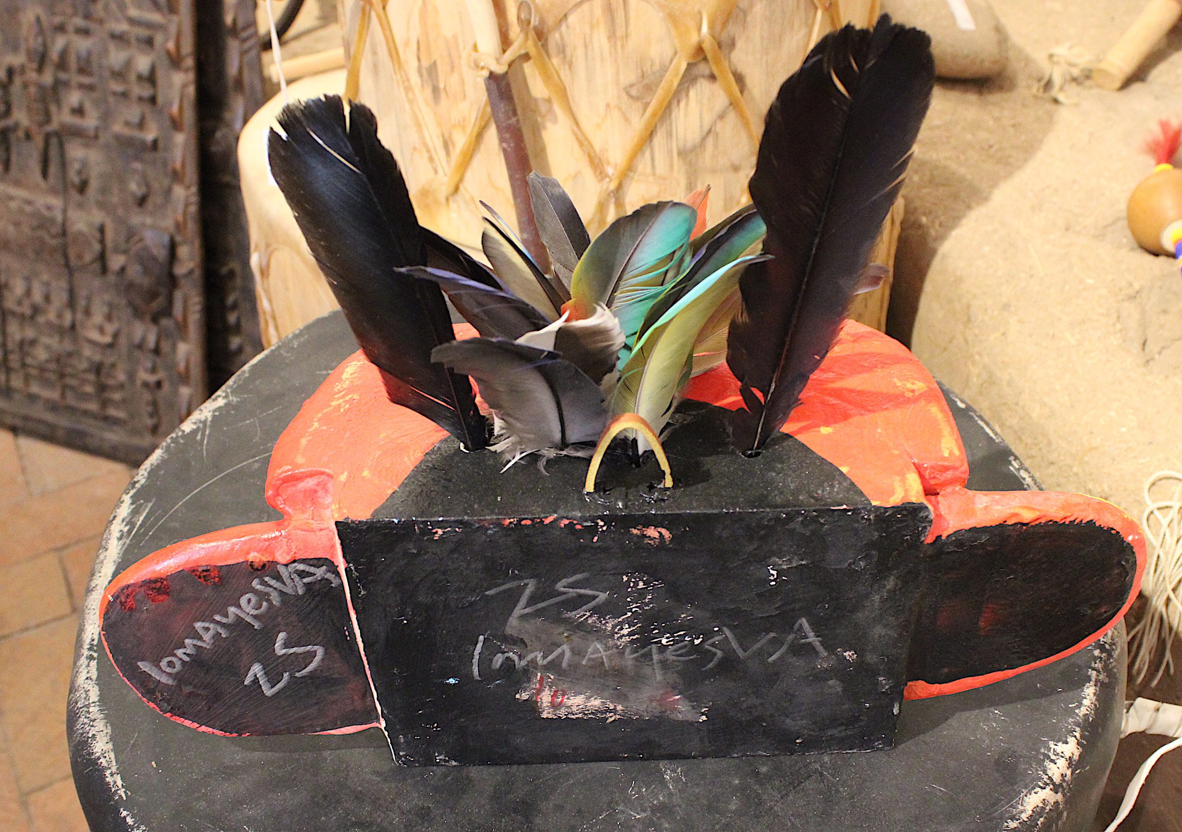 Gregory Lomayesva Red/Green/Blue Hopi Folk Art Kachina Mask - Image 4