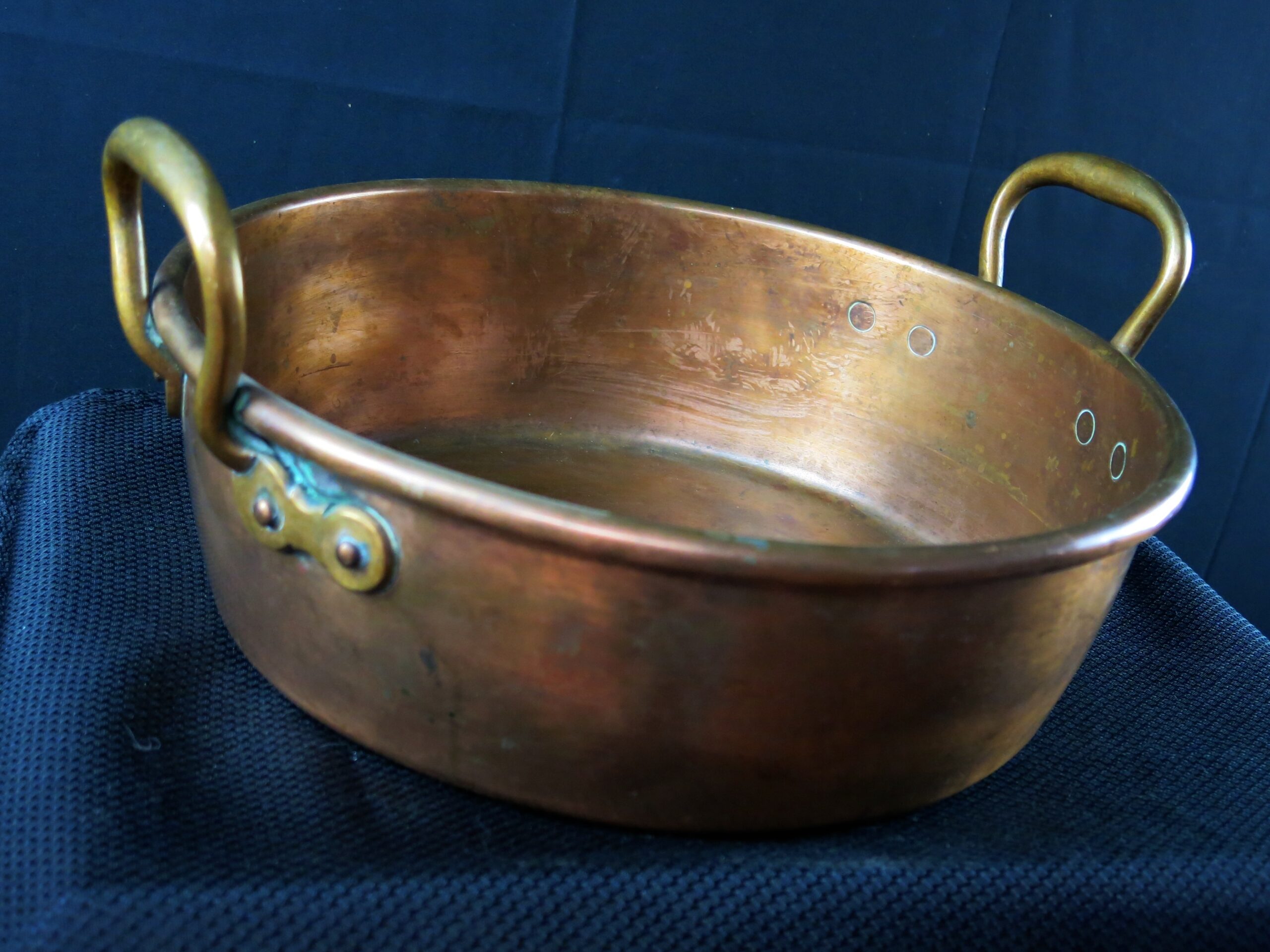 Antique Hand Forged Copper Cauldron Twin Bronze Handles 13" - Image 7