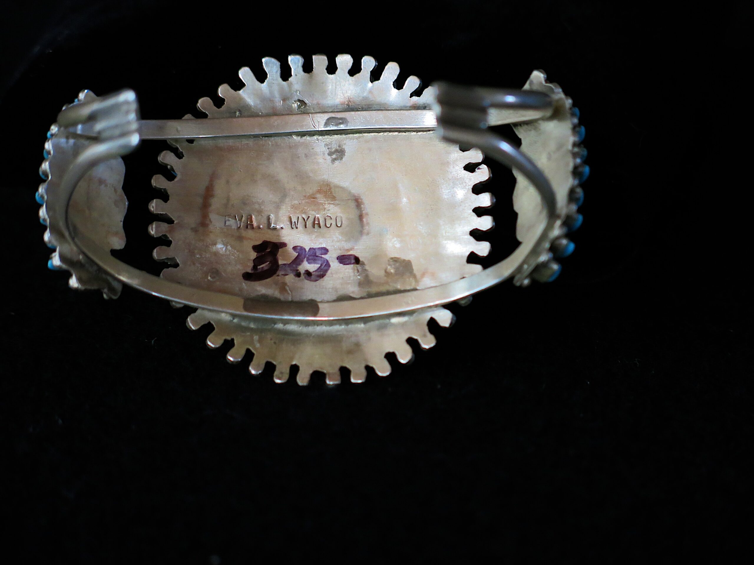 Eva Wyaco Turquoise Sterling Silver Zuni Needle Point Cuff Bracelet - Image 5