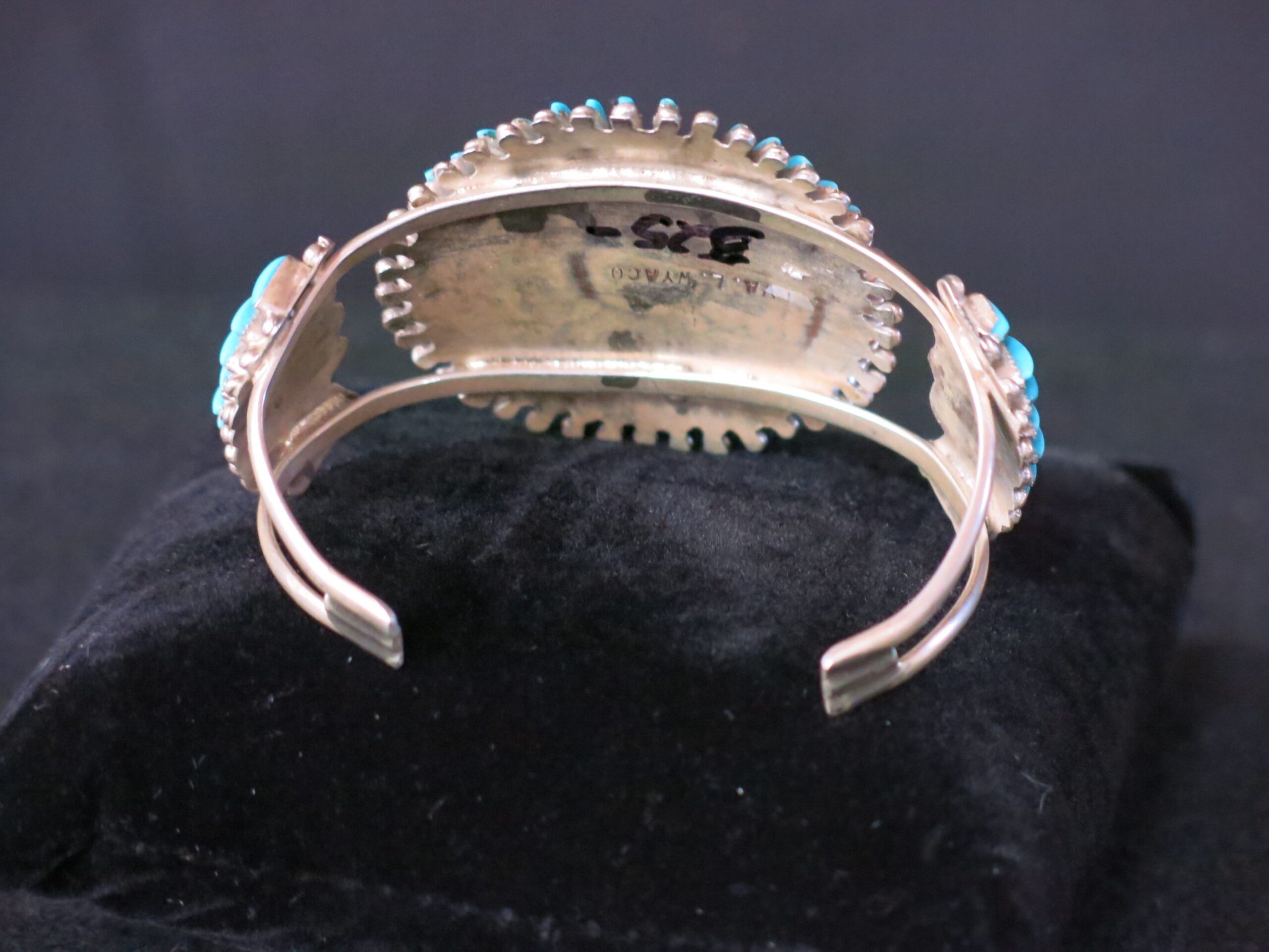 Eva Wyaco Turquoise Sterling Silver Zuni Needle Point Cuff Bracelet - Image 6