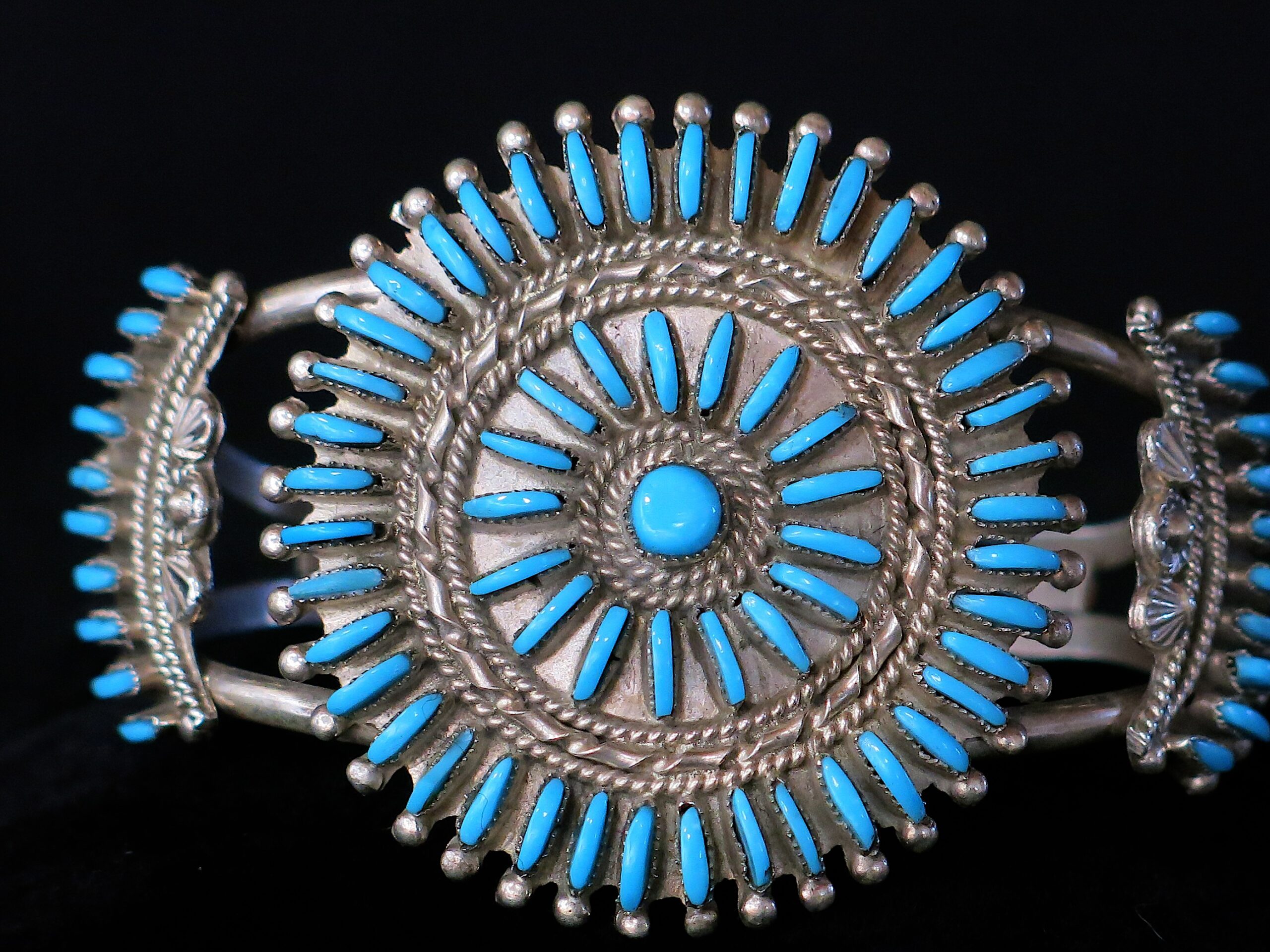 Eva Wyaco Turquoise Sterling Silver Zuni Needle Point Cuff Bracelet - Image 7