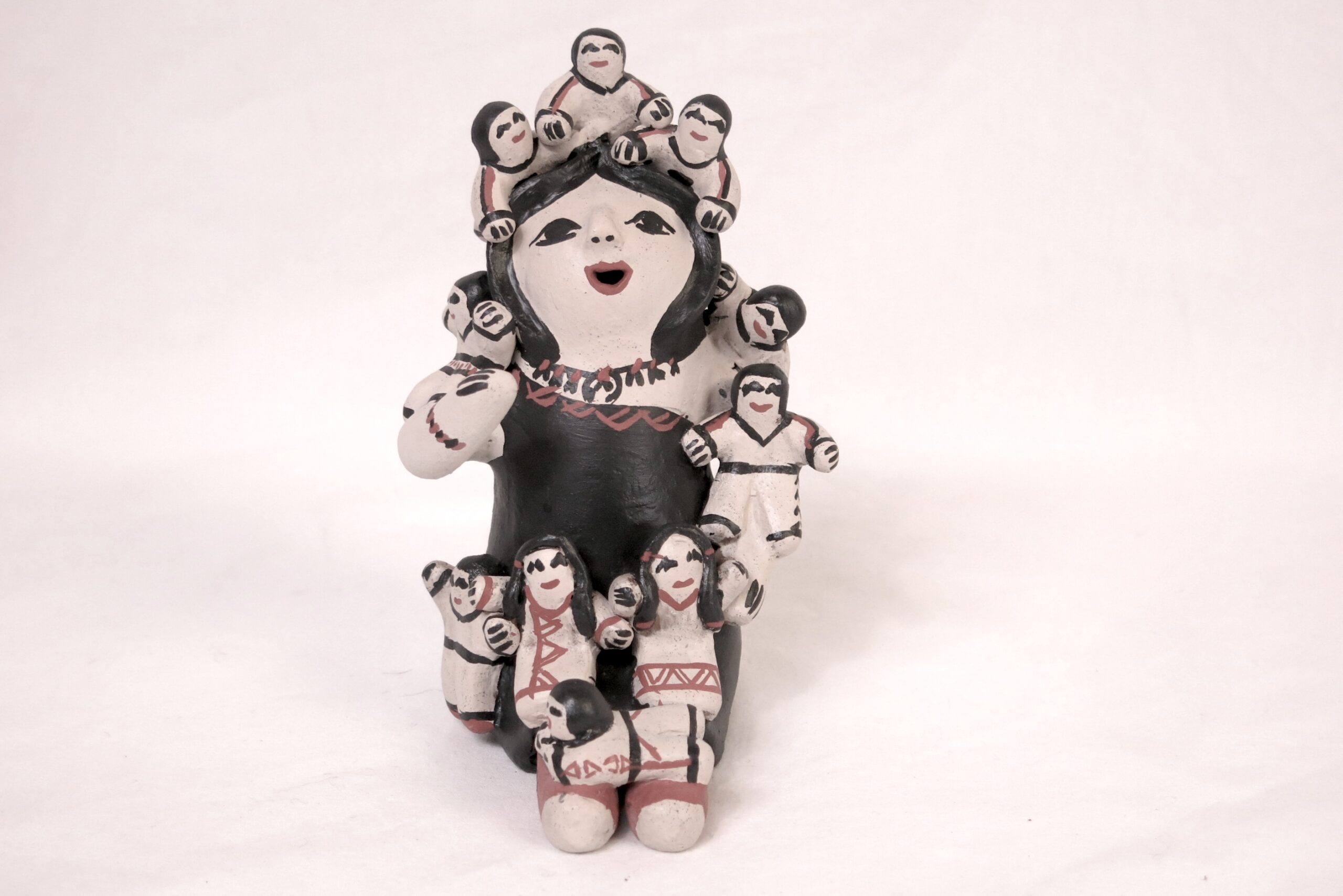 Denise Eustace Zuni Cochiti 10 Children Sitting Grandmother Storyteller Figurine
