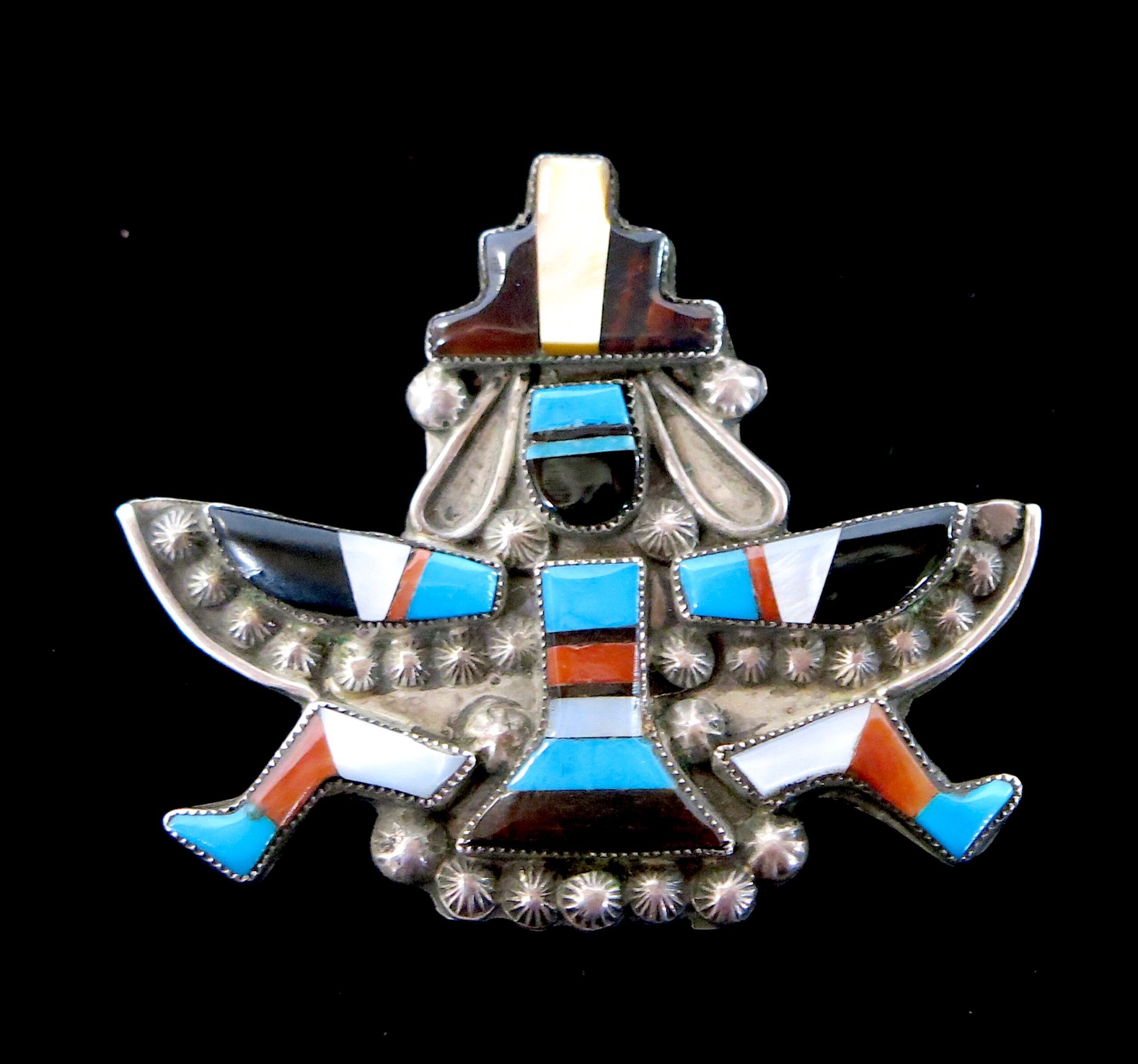 Old Pawn Zuni Knifewing Inlay Brooch Signed Lamy