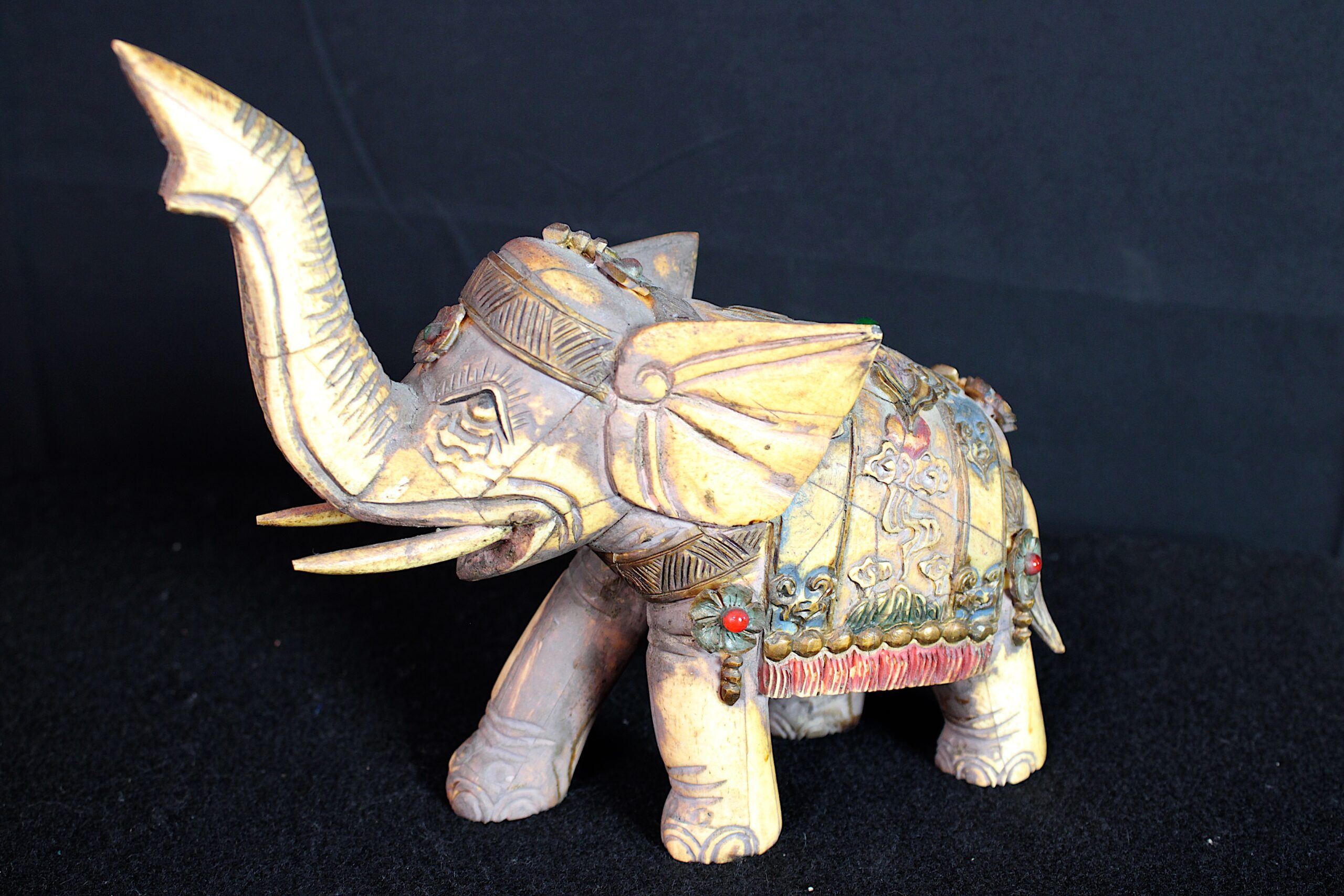 Vintage Hand-Carved Mughal Style Camel Bone Elephant Figurine