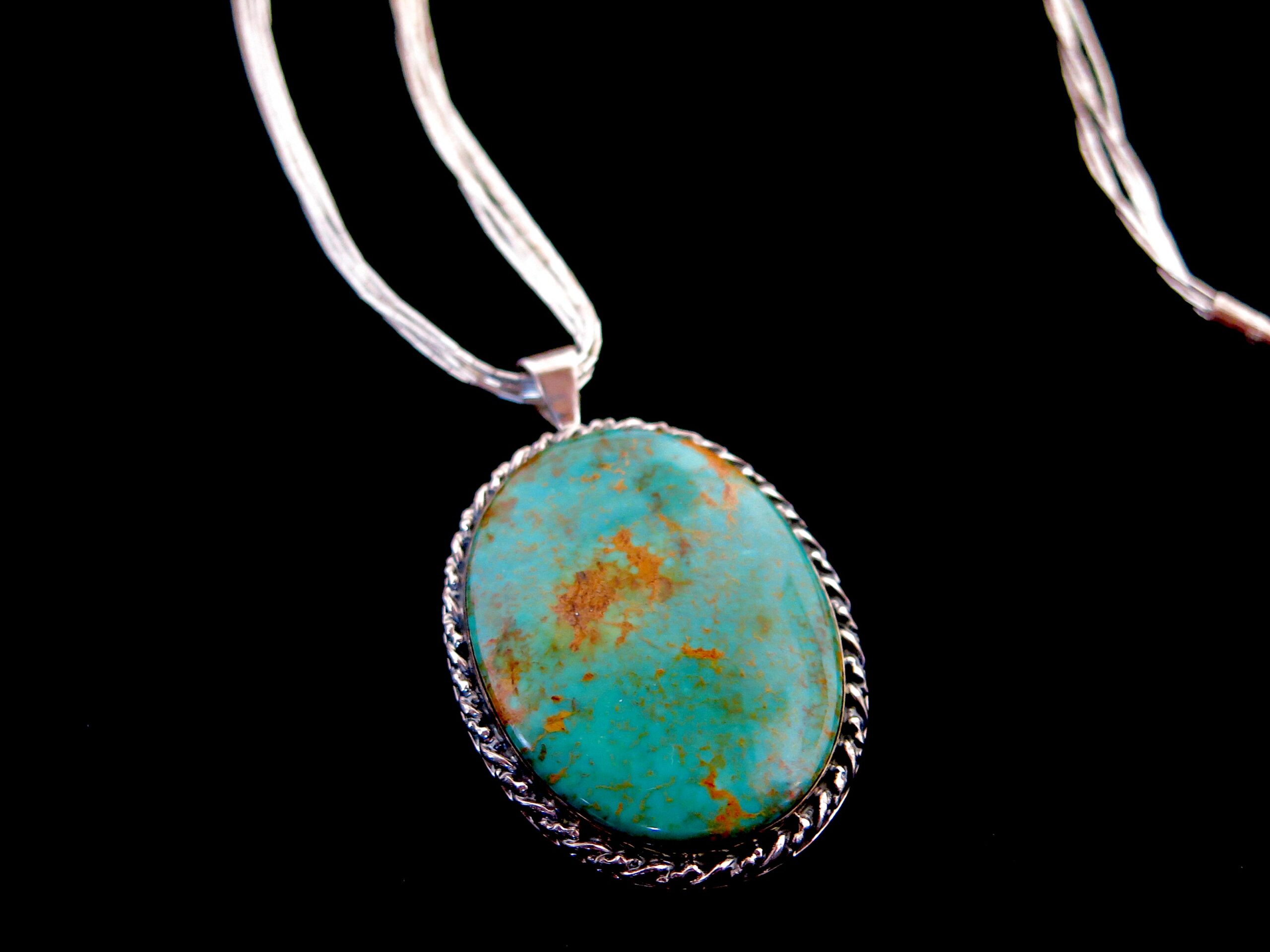 Sterling Silver Tube Chain Necklace with Turquoise Pendant