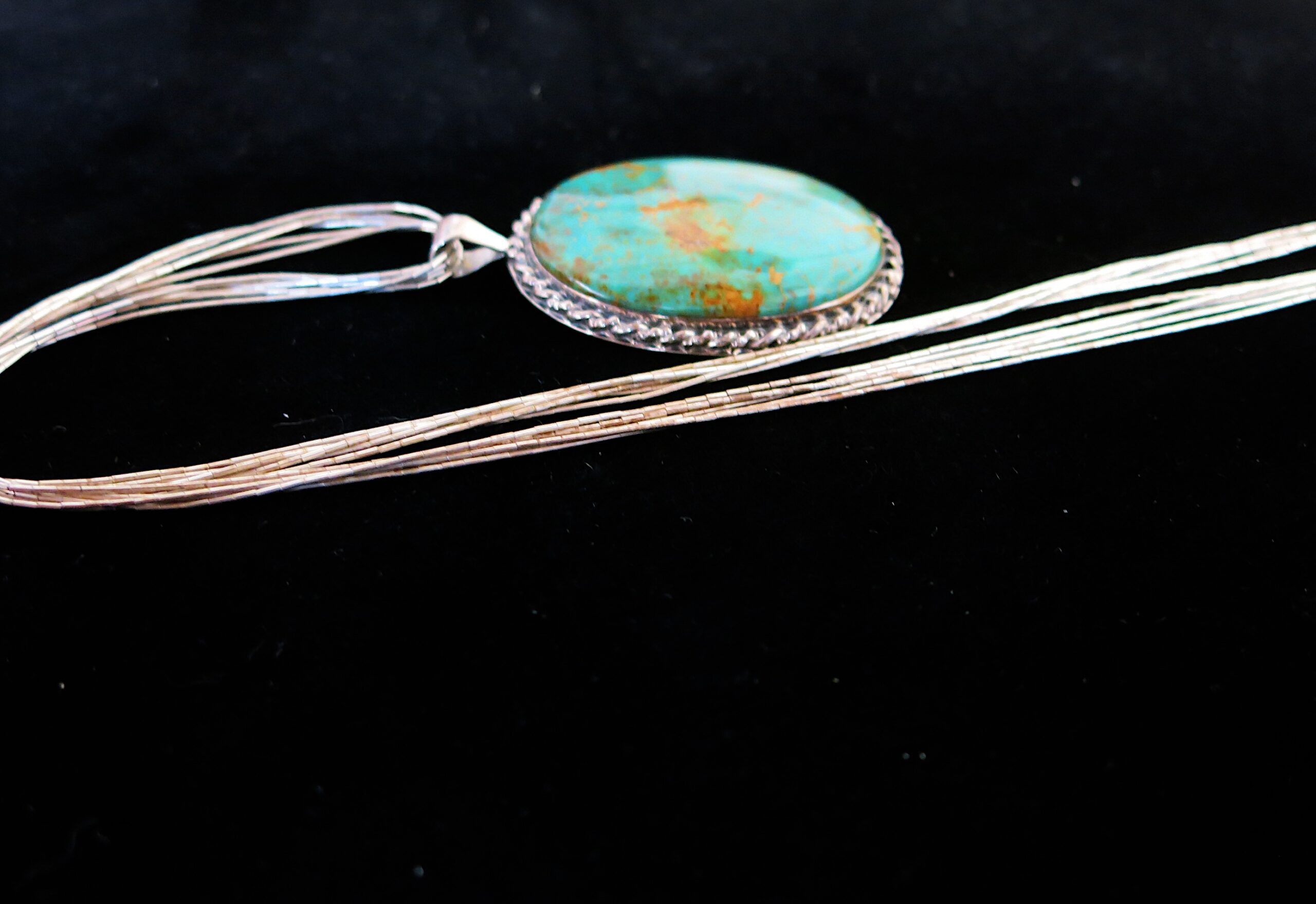 Sterling Silver Tube Chain Necklace with Turquoise Pendant - Image 8