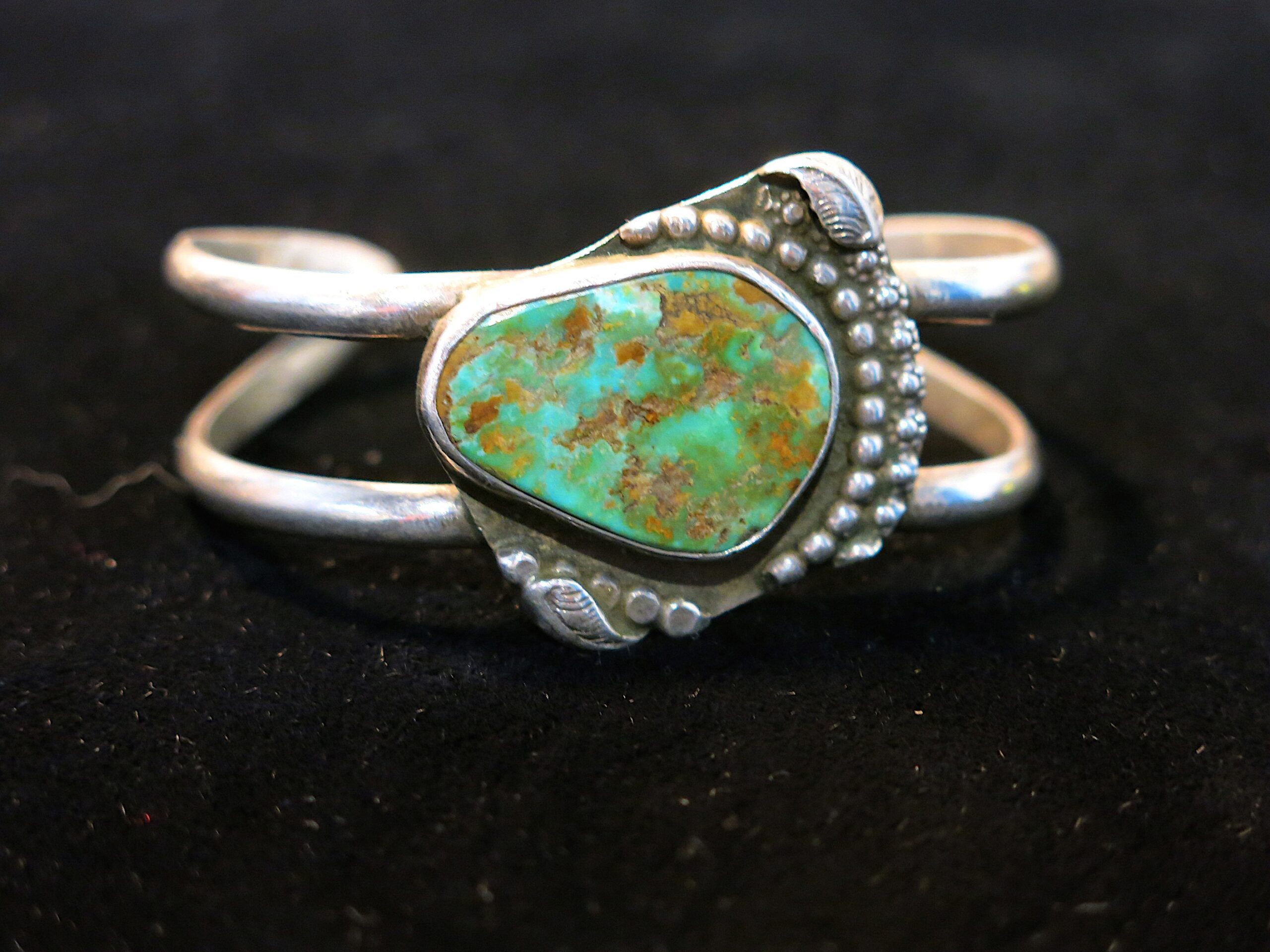 Old Pawn Silver with Turquoise Natural Stone Cuff Bracelet