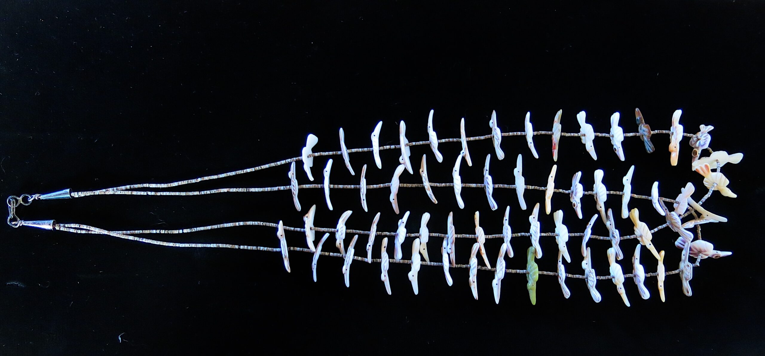 Heishi and Mother of Pearl Bird Fetish Double Strand Necklace