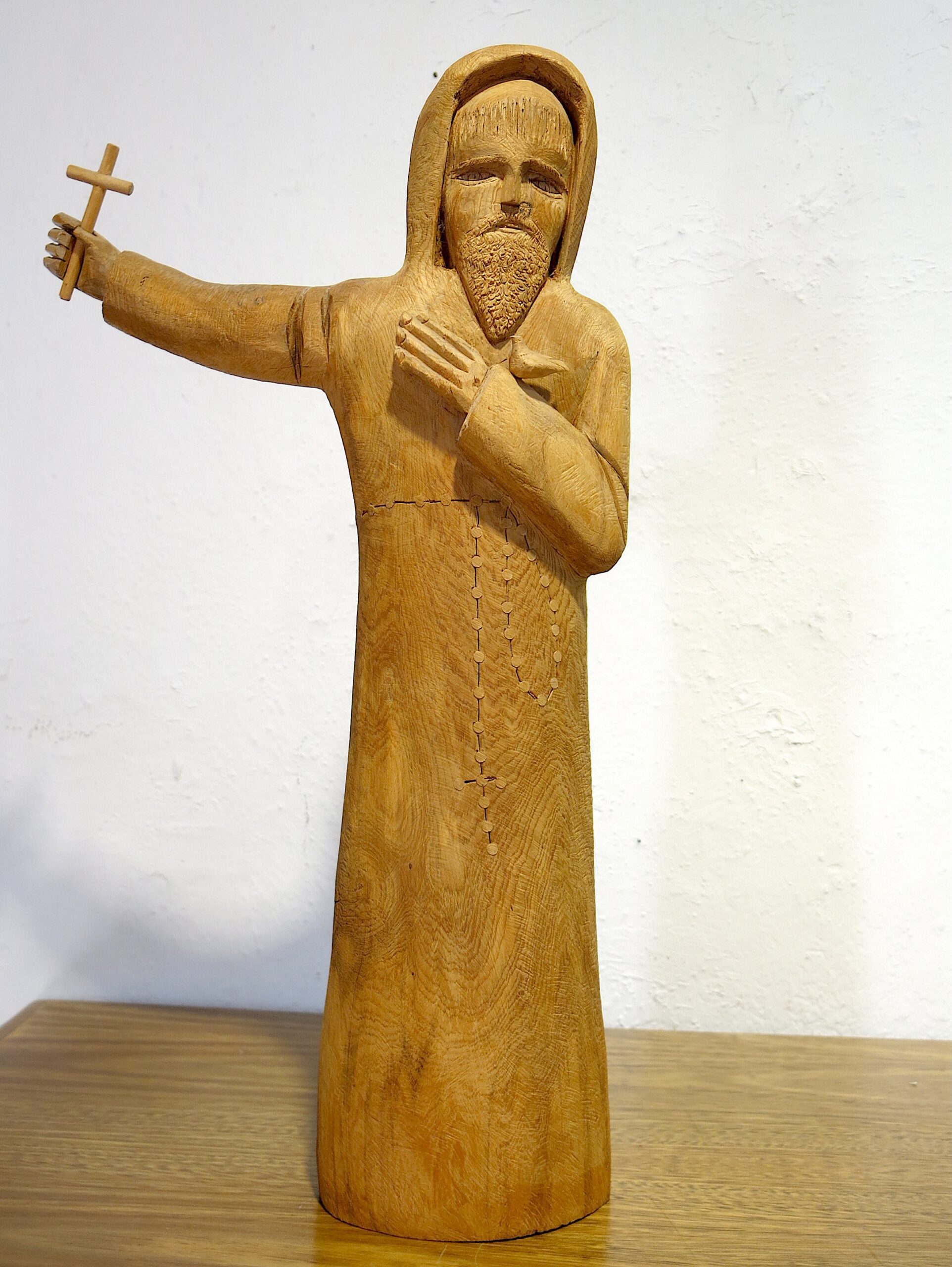 Leo J. Salazar Signed 1981 Hand-Carved Cedar Bulto St. Francis Taos Folk Art