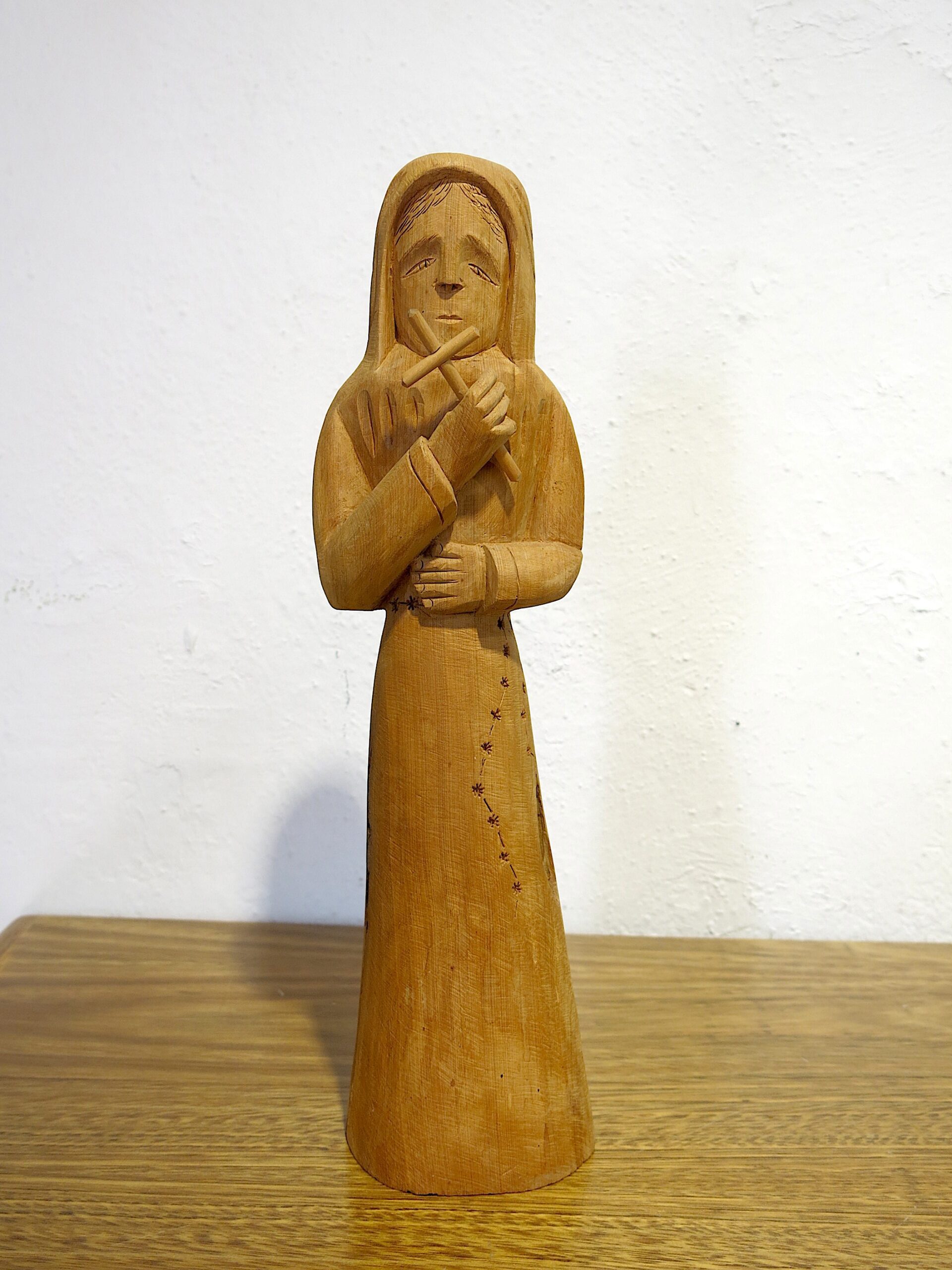 RARE Michael Salazar Signed 1983 Hand-Carved Cedar Bulto Virgin Mary Taos Folk