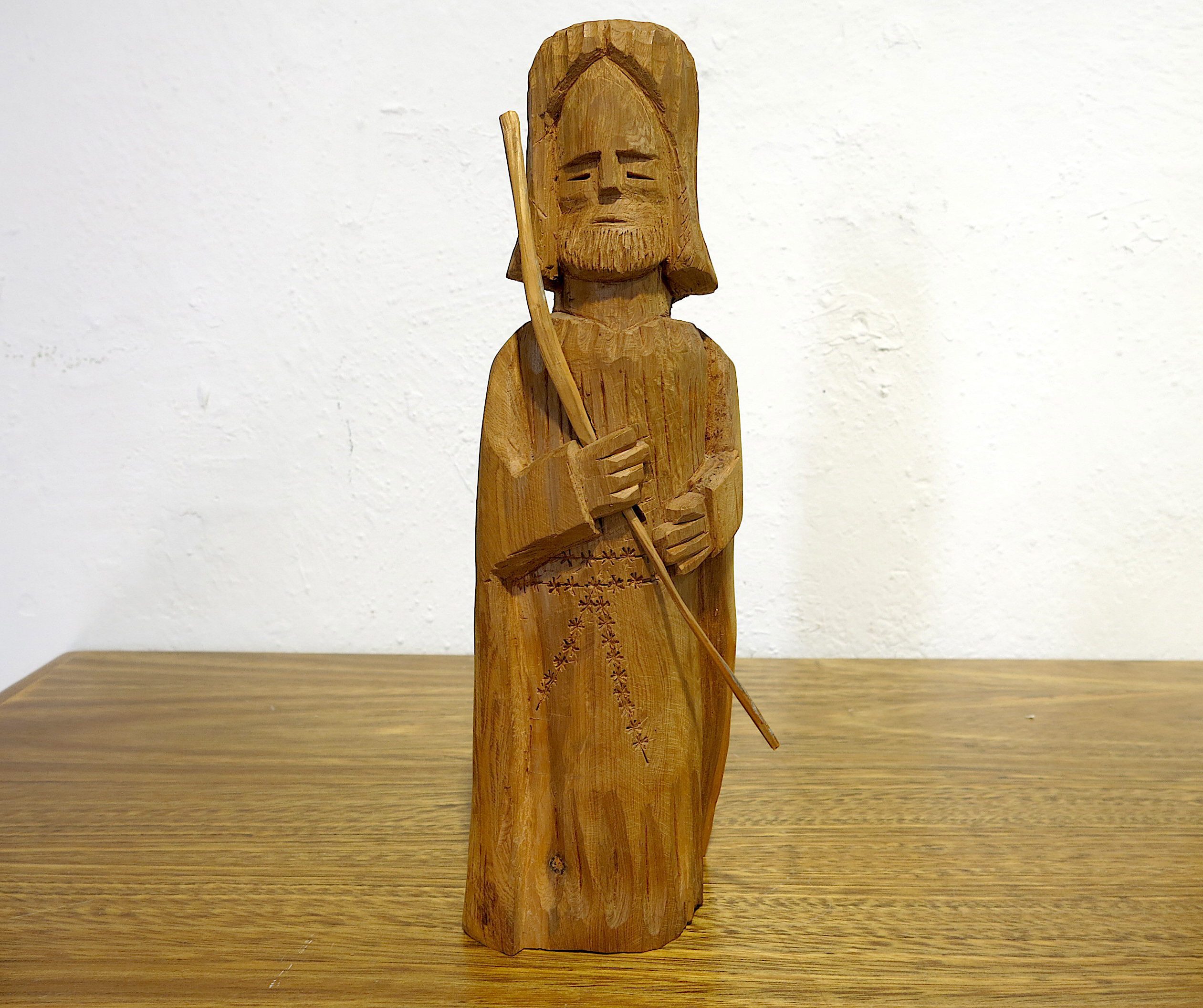Early Ernesto “Ernie” Salazar Signed 1976 Hand-Carved Cedar Bulto Santo Taos NM