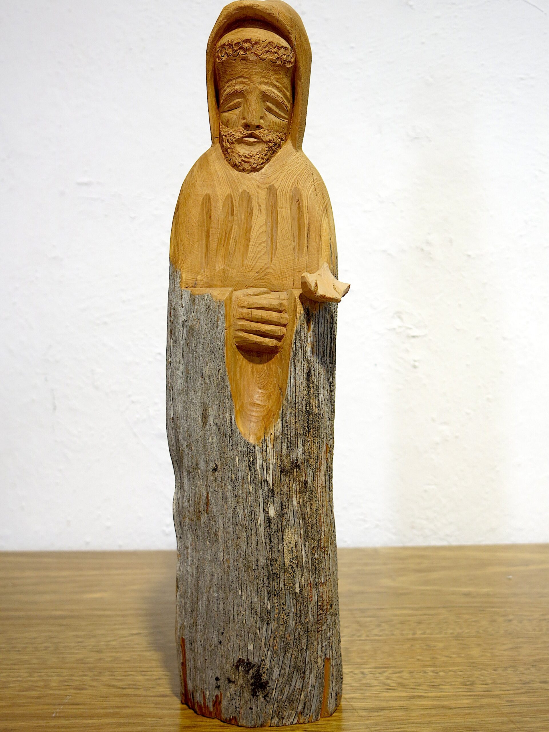 RARE Michael “Miguel” Salazar Signed Bark Technique Cedar Bulto St. Francis with Bird