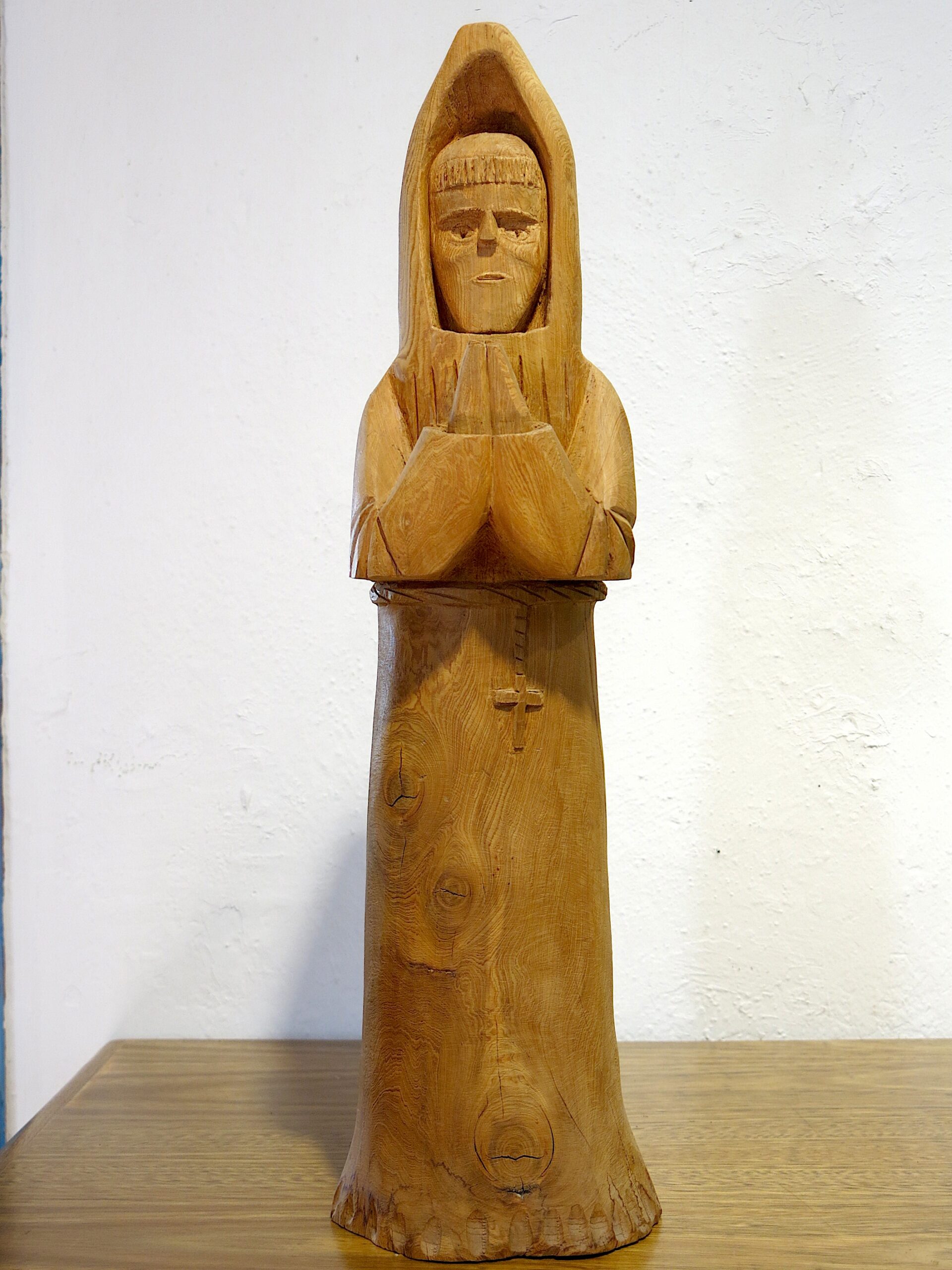 Leo Salazar Signed Hand-Carved Cedar Bulto Praying Franciscan Taos Folk Art