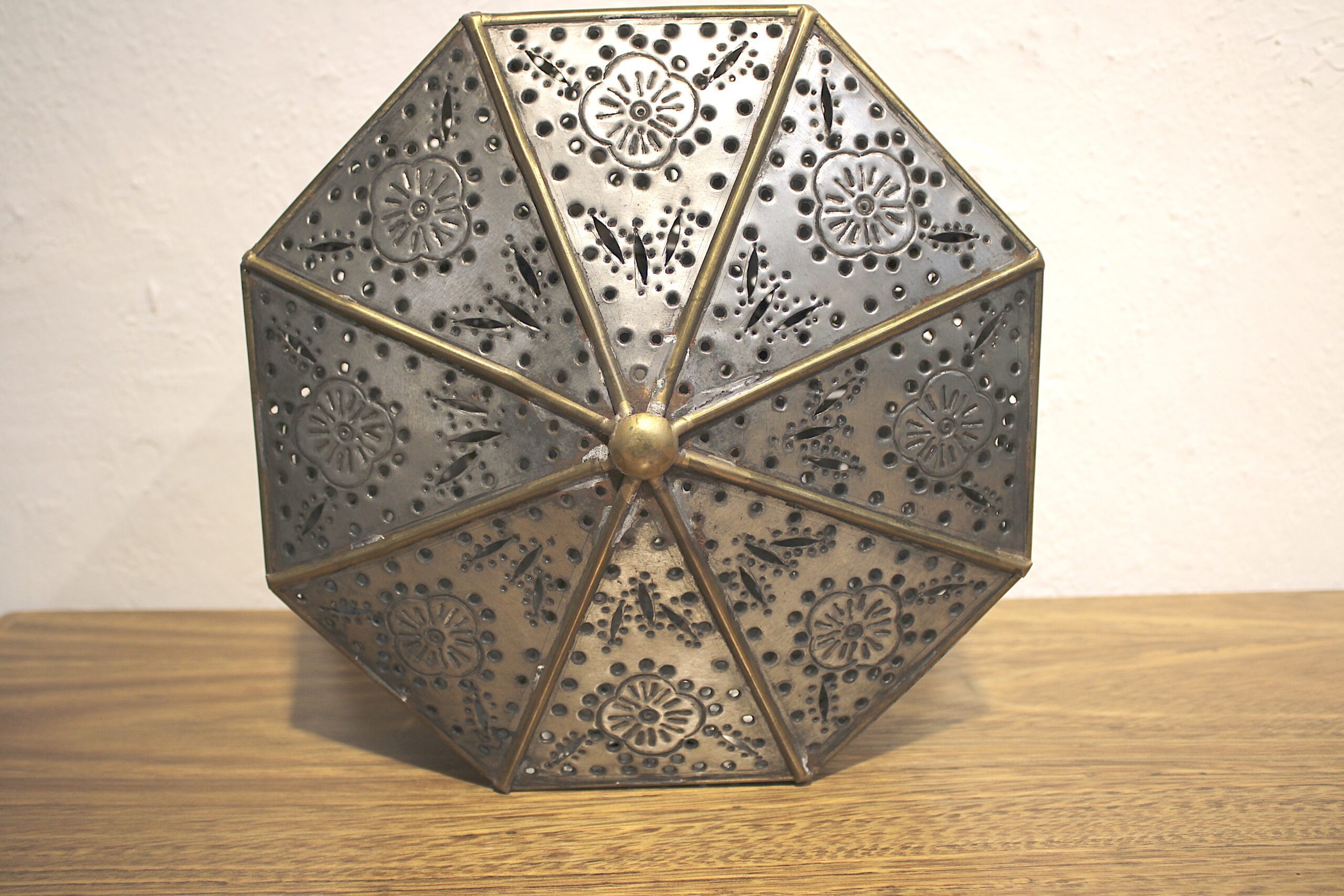 Vintage Gene Byron Punched Tin Octagonal Pendant Light Shade