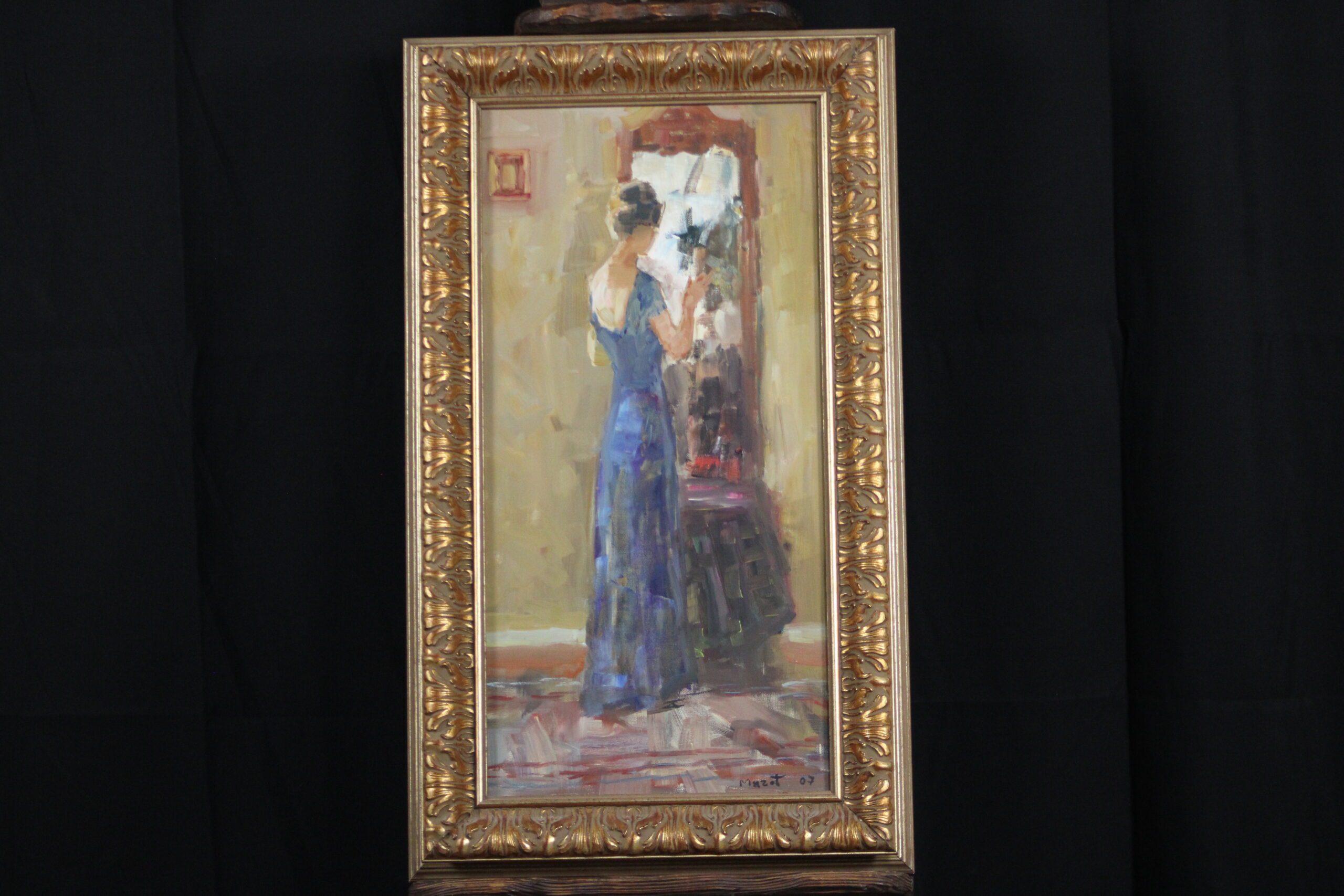 Murat Kaboulov Oil on Canvas “Woman in Blue” #1126 Russian American Impressionst