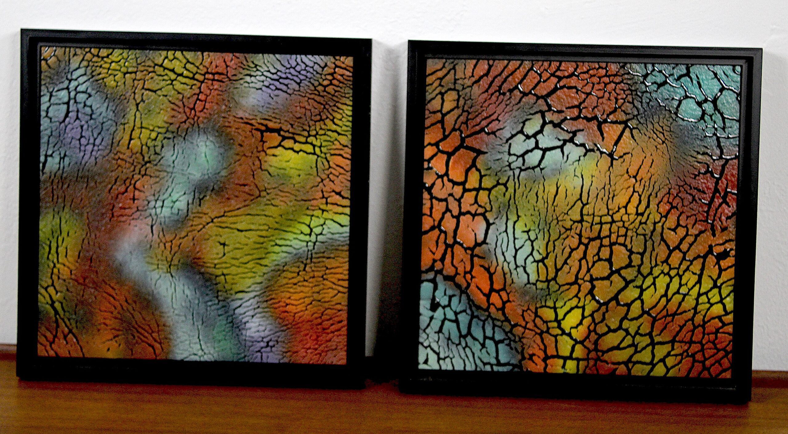 Charlotte Miller Kiln-Formed Glass Art Matched Pair Abstract Panels