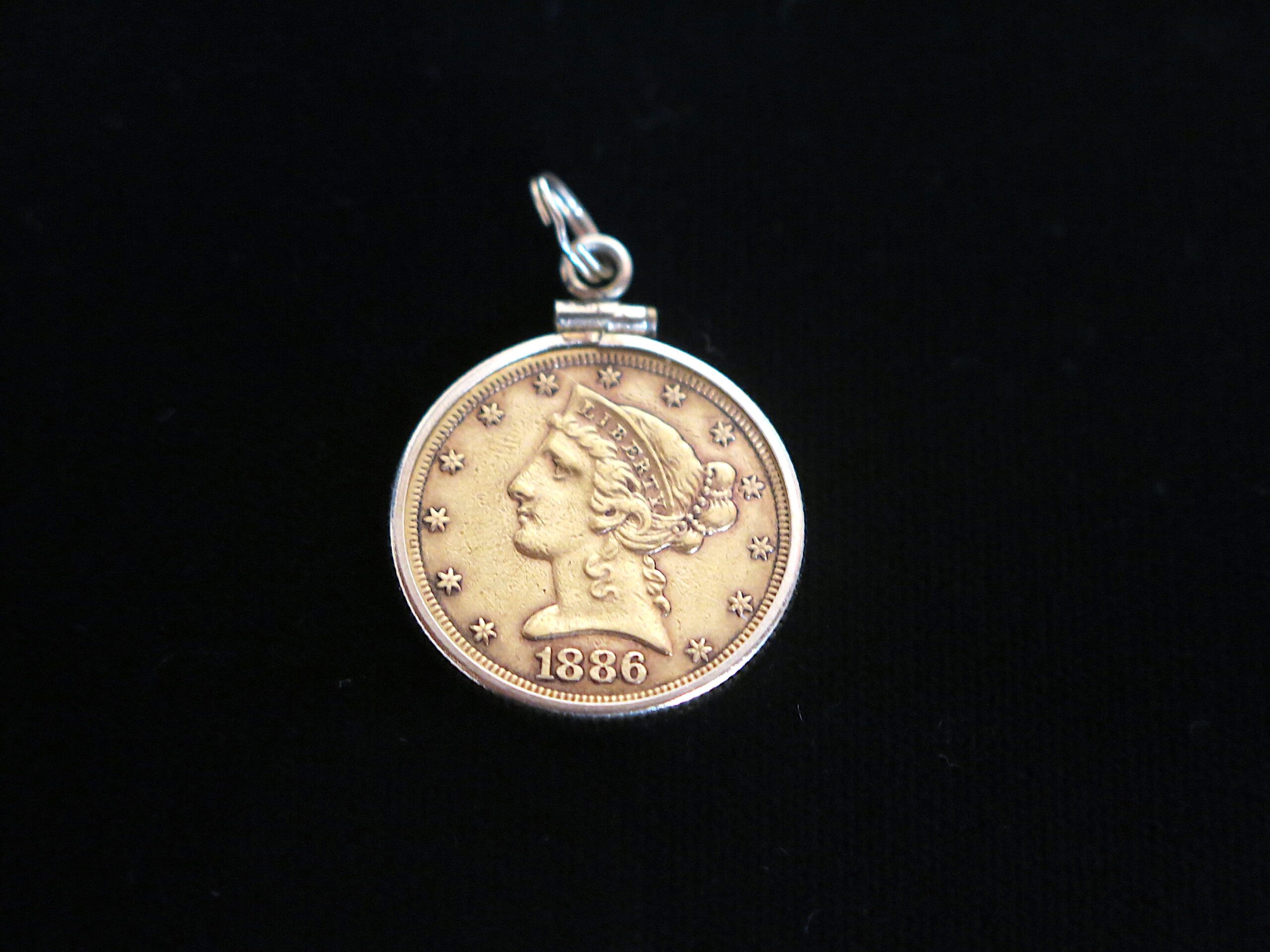 Liberty Head 1886s Gold Five Dollar Coin in 14k Gold Bezel