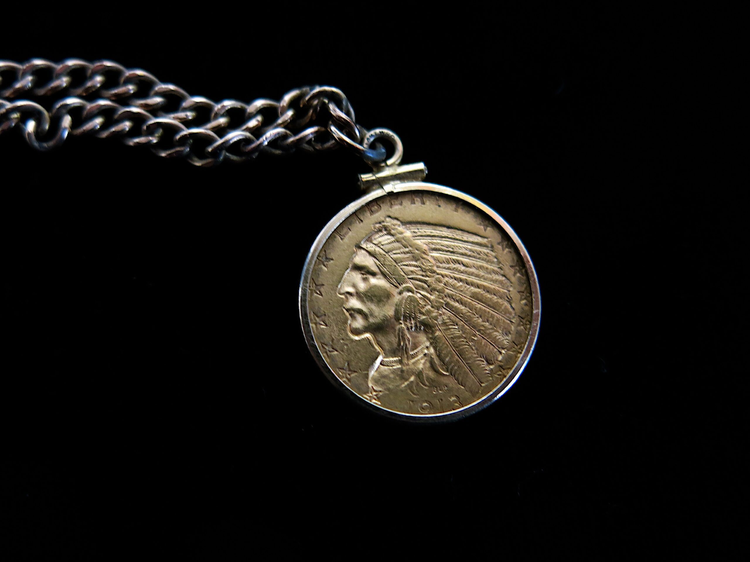 Indian Head 1913 Gold Five Dollar Coin in 14k Gold Bezel