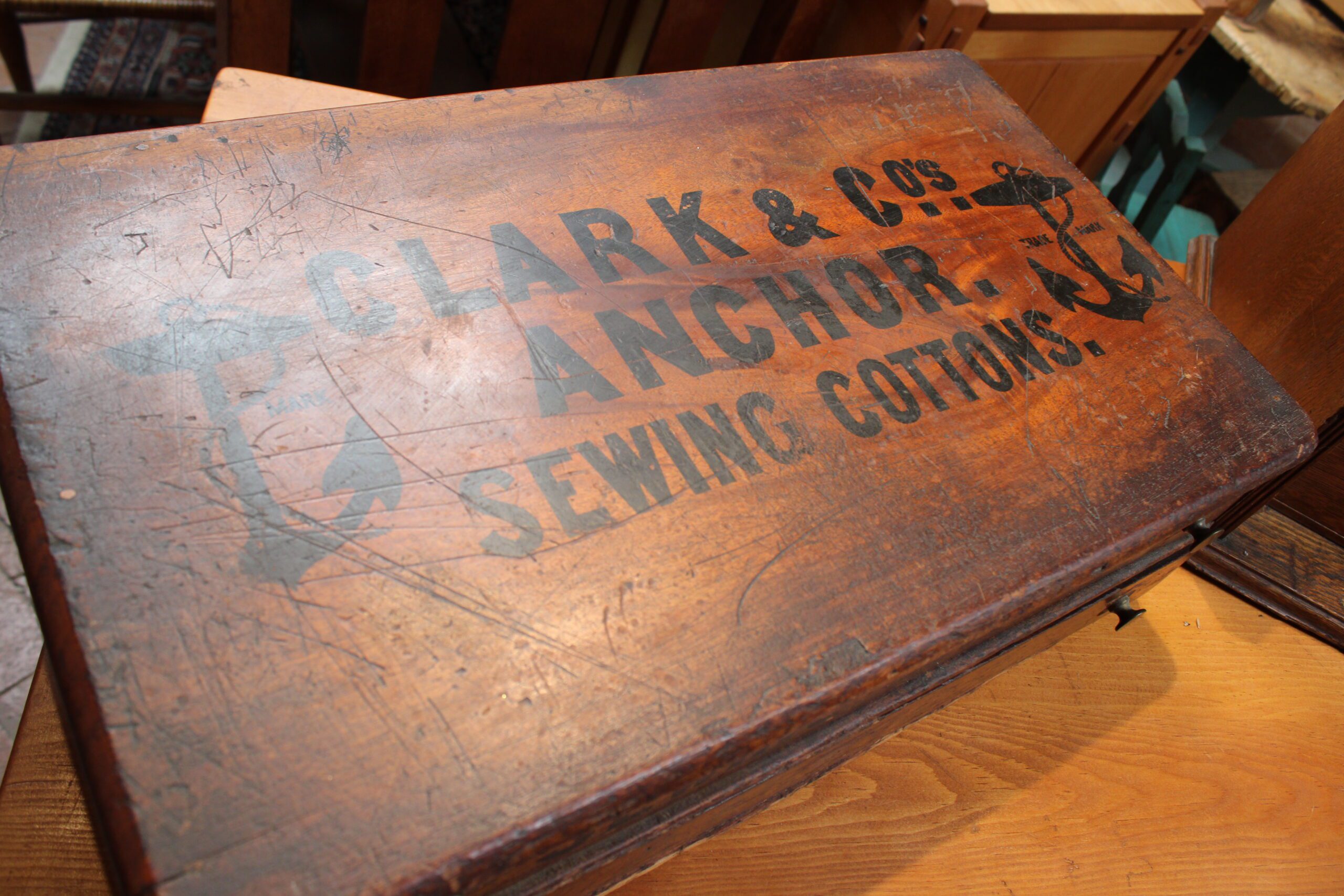 Clark & Co's Anchor Sewing Cottons 2-Drawer Country Store Spool Cabinet c.1880-1900 - Image 4