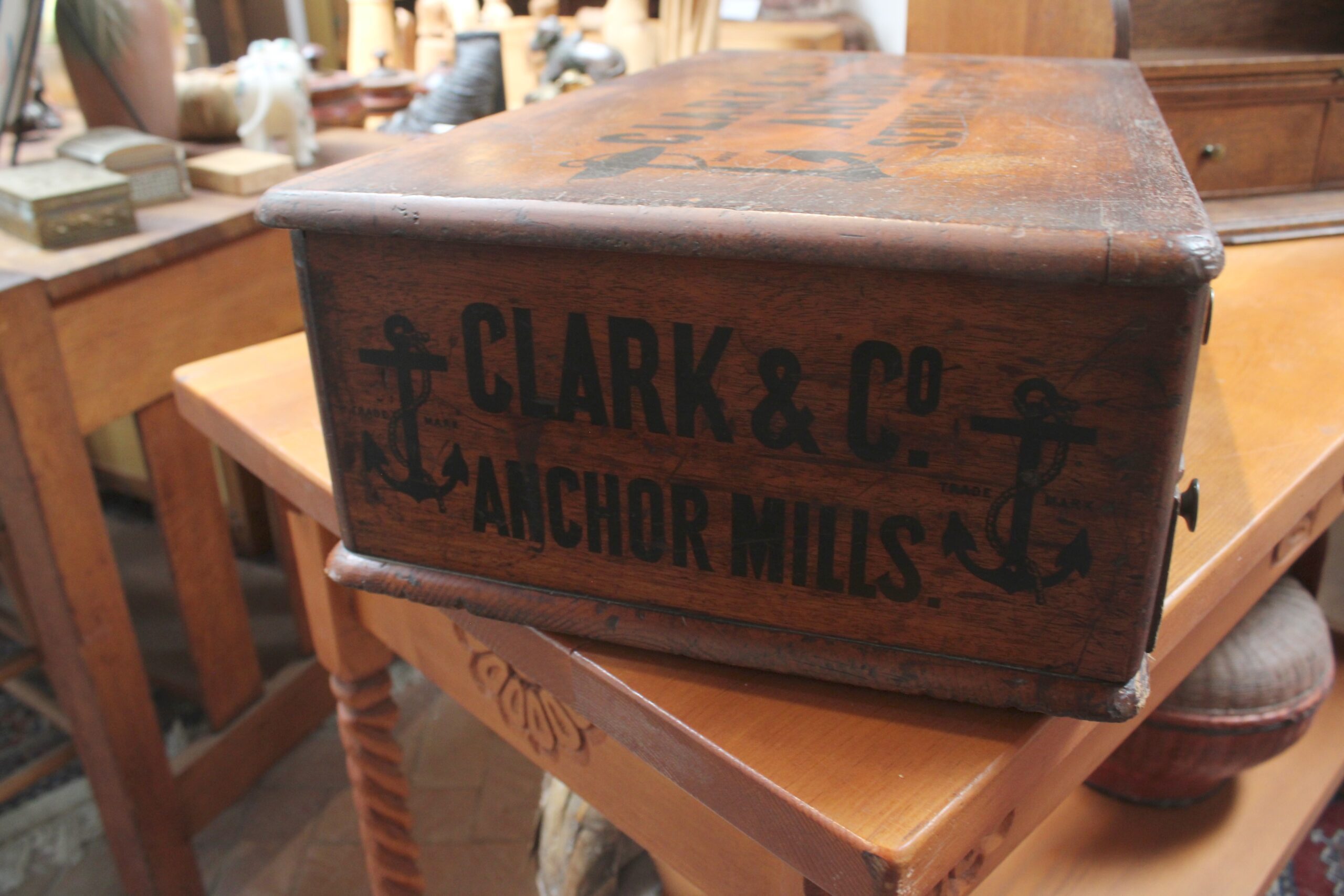 Clark & Co's Anchor Sewing Cottons 2-Drawer Country Store Spool Cabinet c.1880-1900 - Image 5