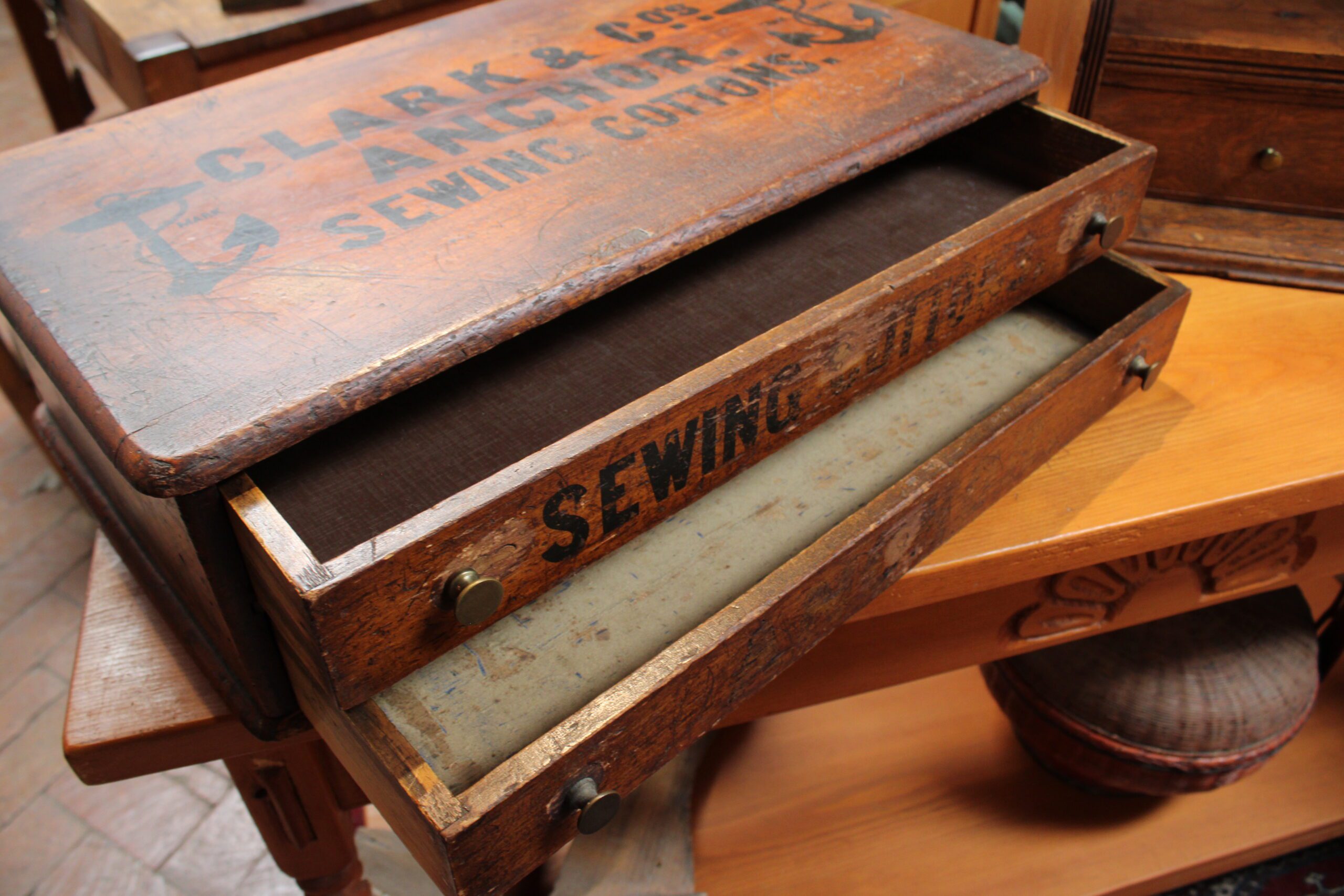 Clark & Co's Anchor Sewing Cottons 2-Drawer Country Store Spool Cabinet c.1880-1900 - Image 8