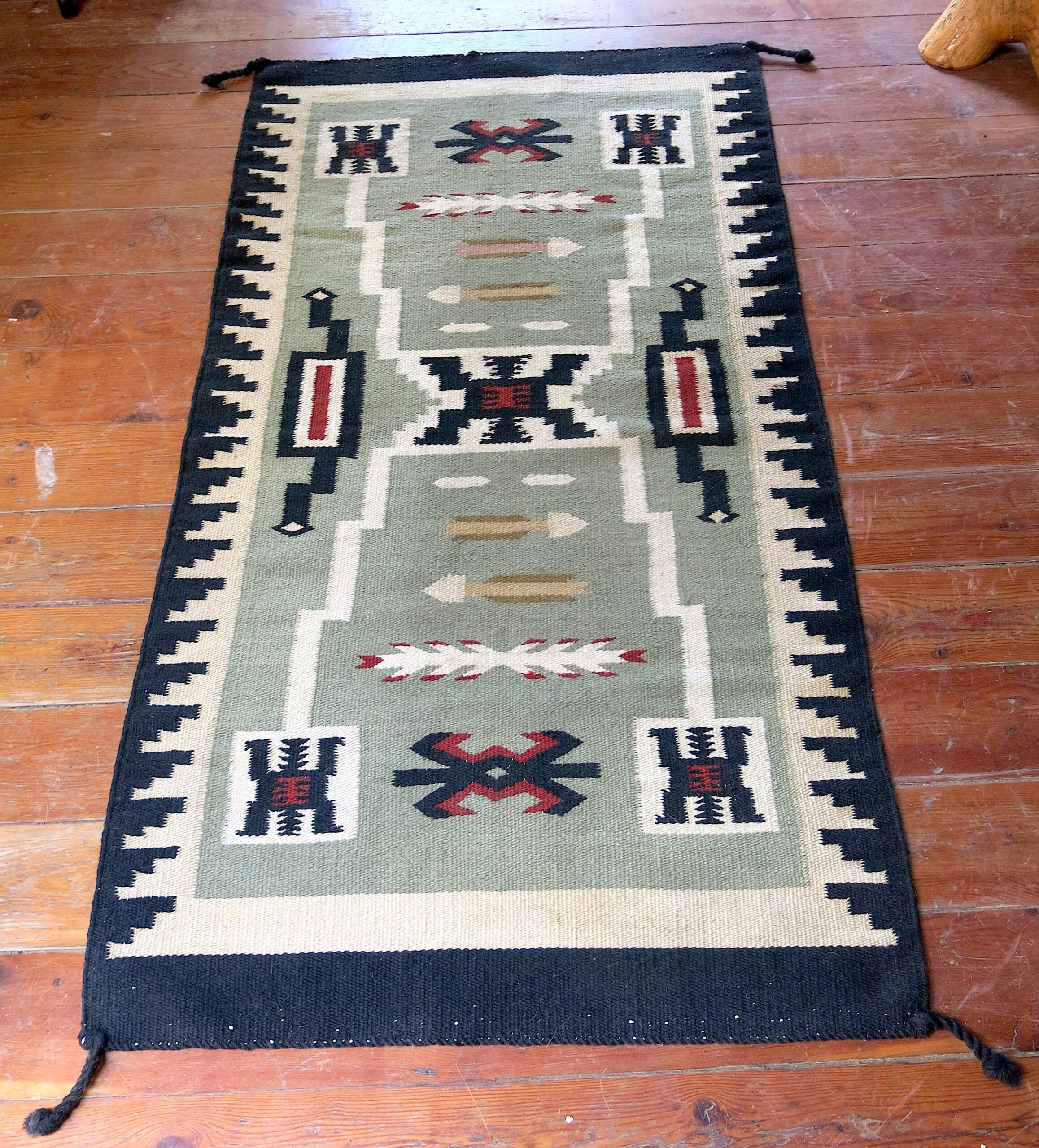 Navajo Storm Pattern Rug, Western Reservation Style, Hand-Woven Wool Rug, 59″ x 36″