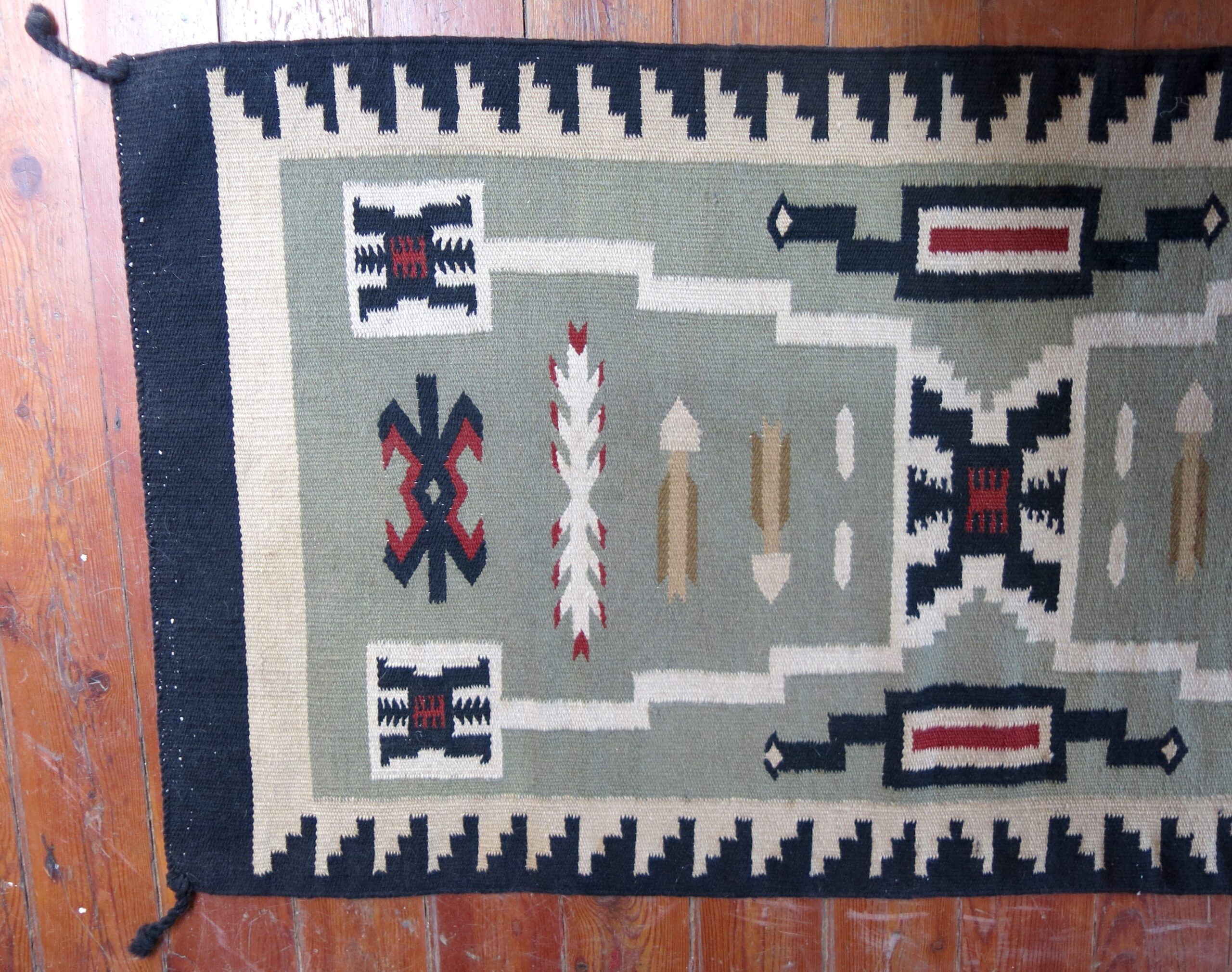 Navajo Storm Pattern Rug, Western Reservation Style, Hand-Woven Wool Rug, 59" x 36" - Image 6