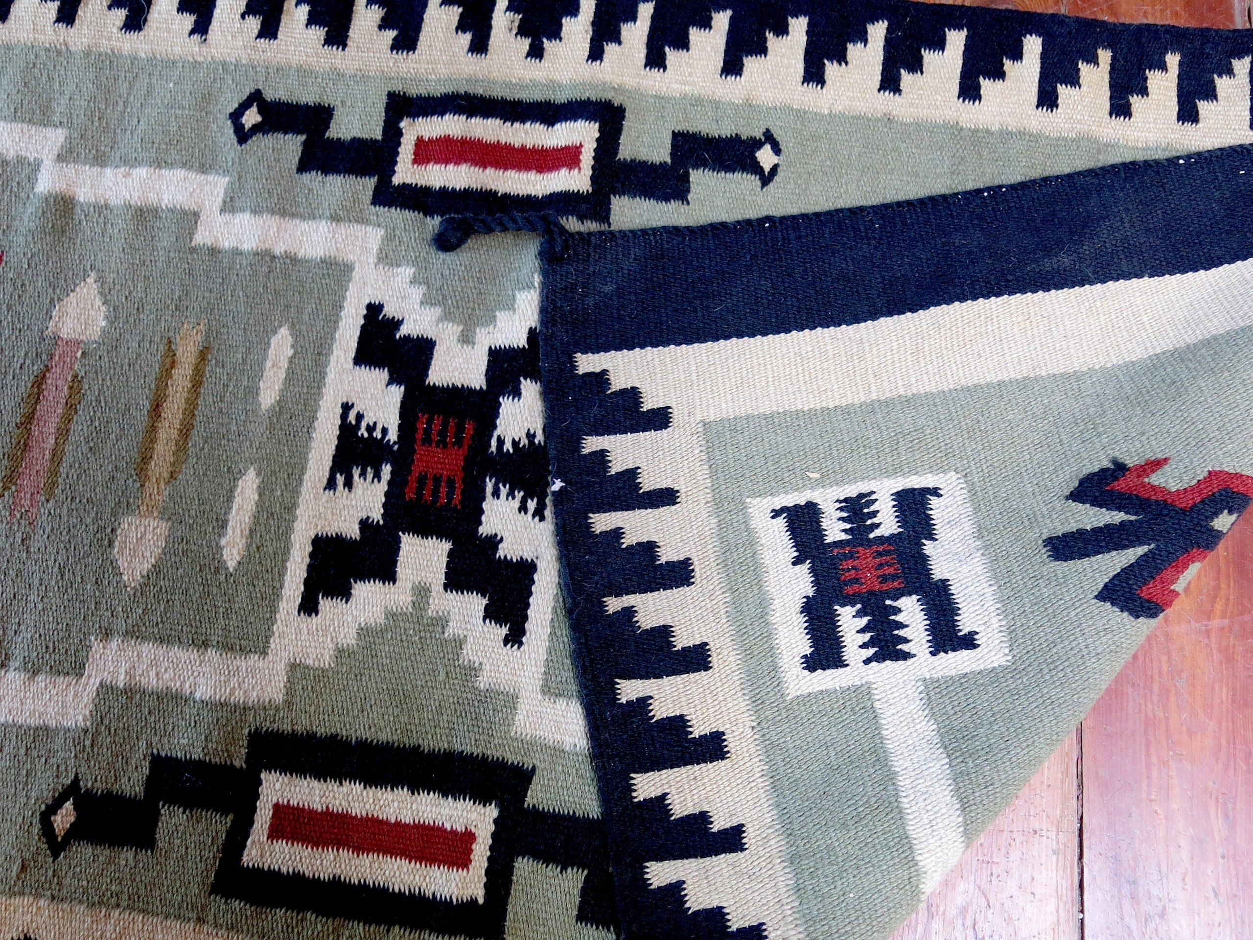 Navajo Storm Pattern Rug, Western Reservation Style, Hand-Woven Wool Rug, 59" x 36" - Image 7