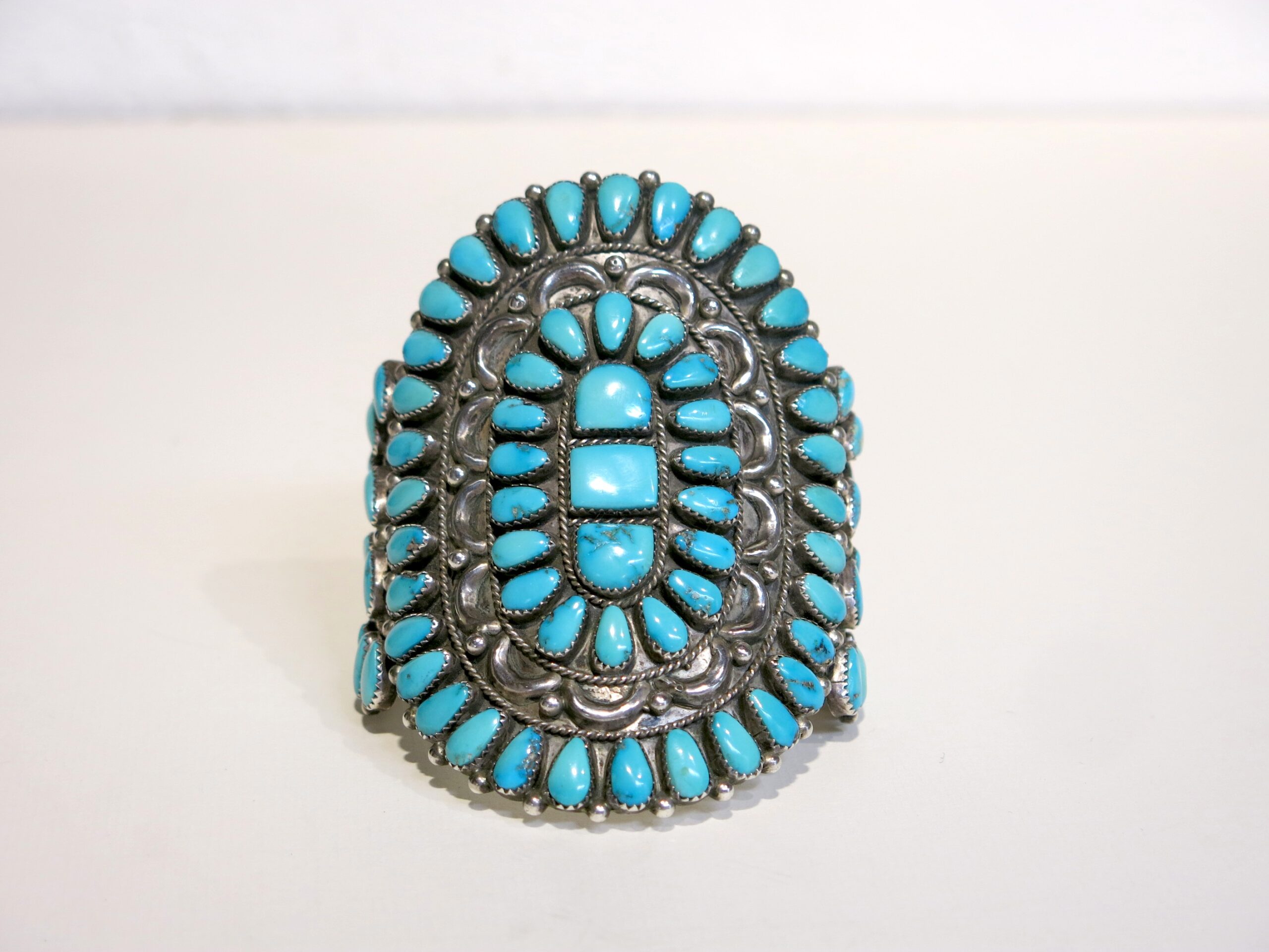 J&E Wilson Navajo Sterling Silver Sleeping Beauty Turquoise Cluster Cuff