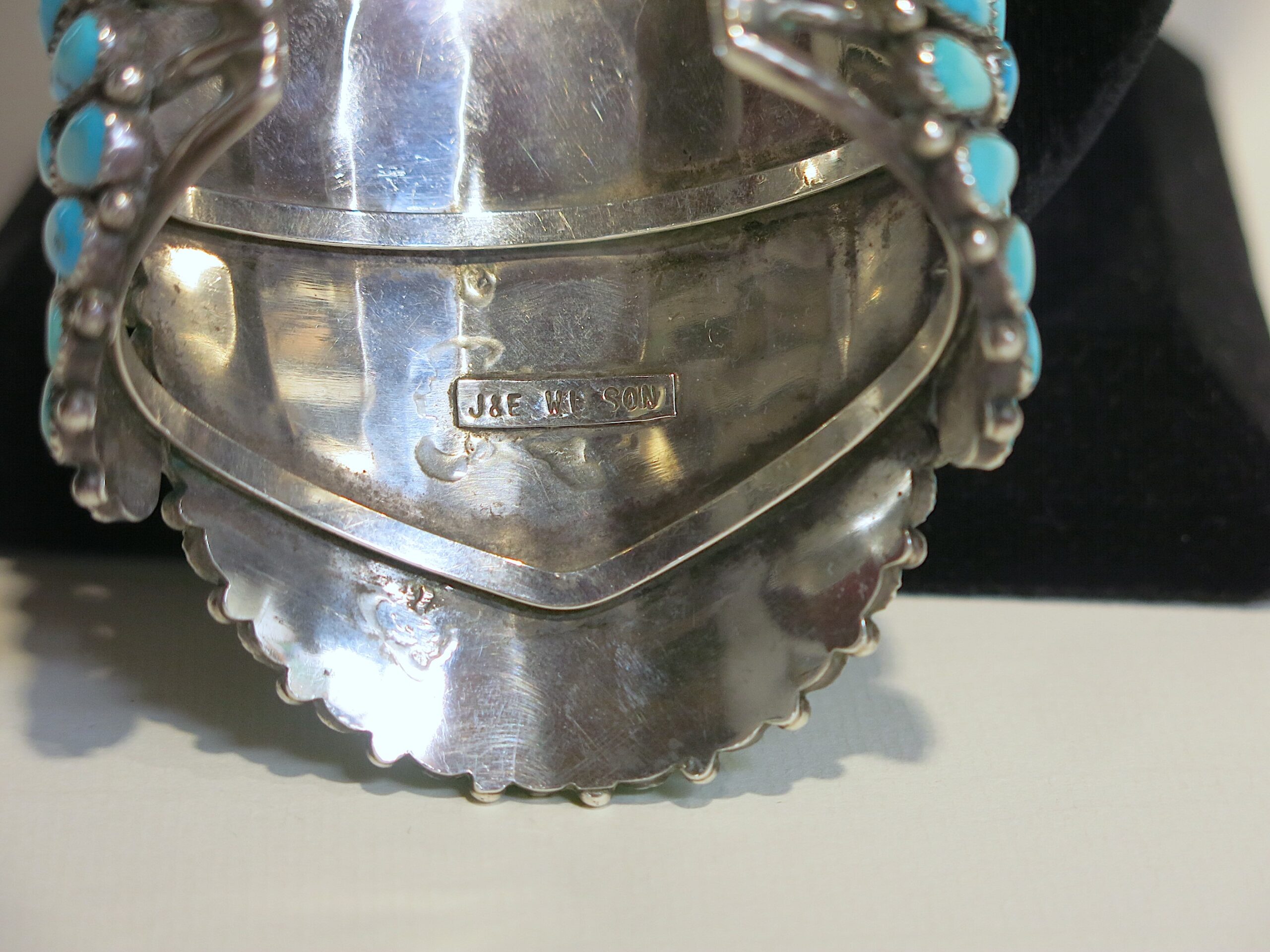J&E Wilson Navajo Sterling Silver Sleeping Beauty Turquoise Cluster Cuff - Image 5