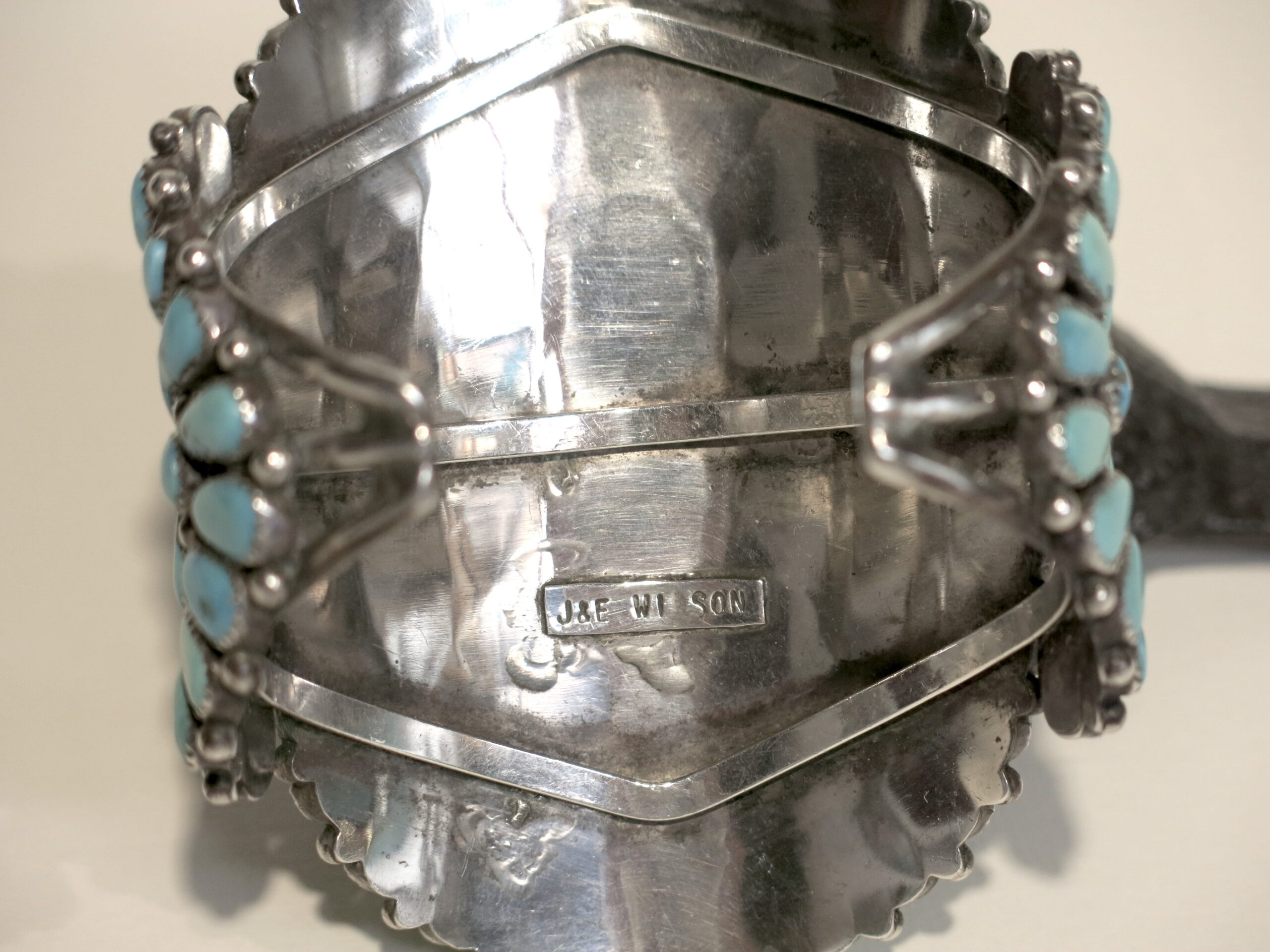 J&E Wilson Navajo Sterling Silver Sleeping Beauty Turquoise Cluster Cuff - Image 6