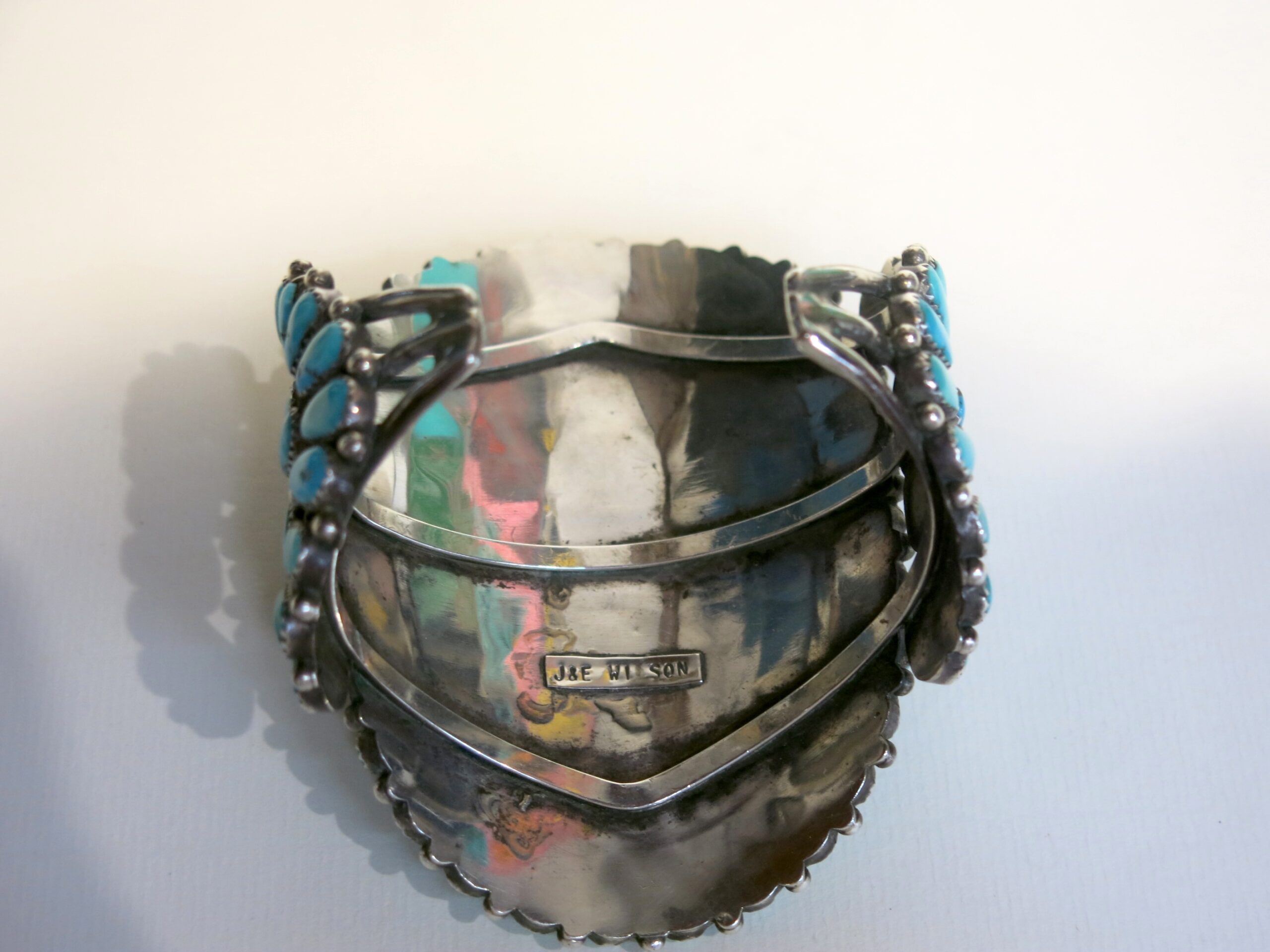 J&E Wilson Navajo Sterling Silver Sleeping Beauty Turquoise Cluster Cuff - Image 12